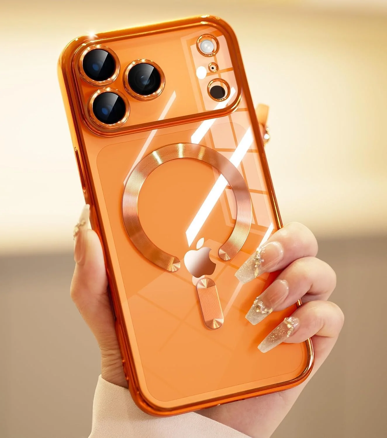 DL3 Mobilak Clear MagSafe-Compatible Magnetic Case for iPhone 17 Pro Max with Camera Protection and Magnetic Car-Mount Support - Orange