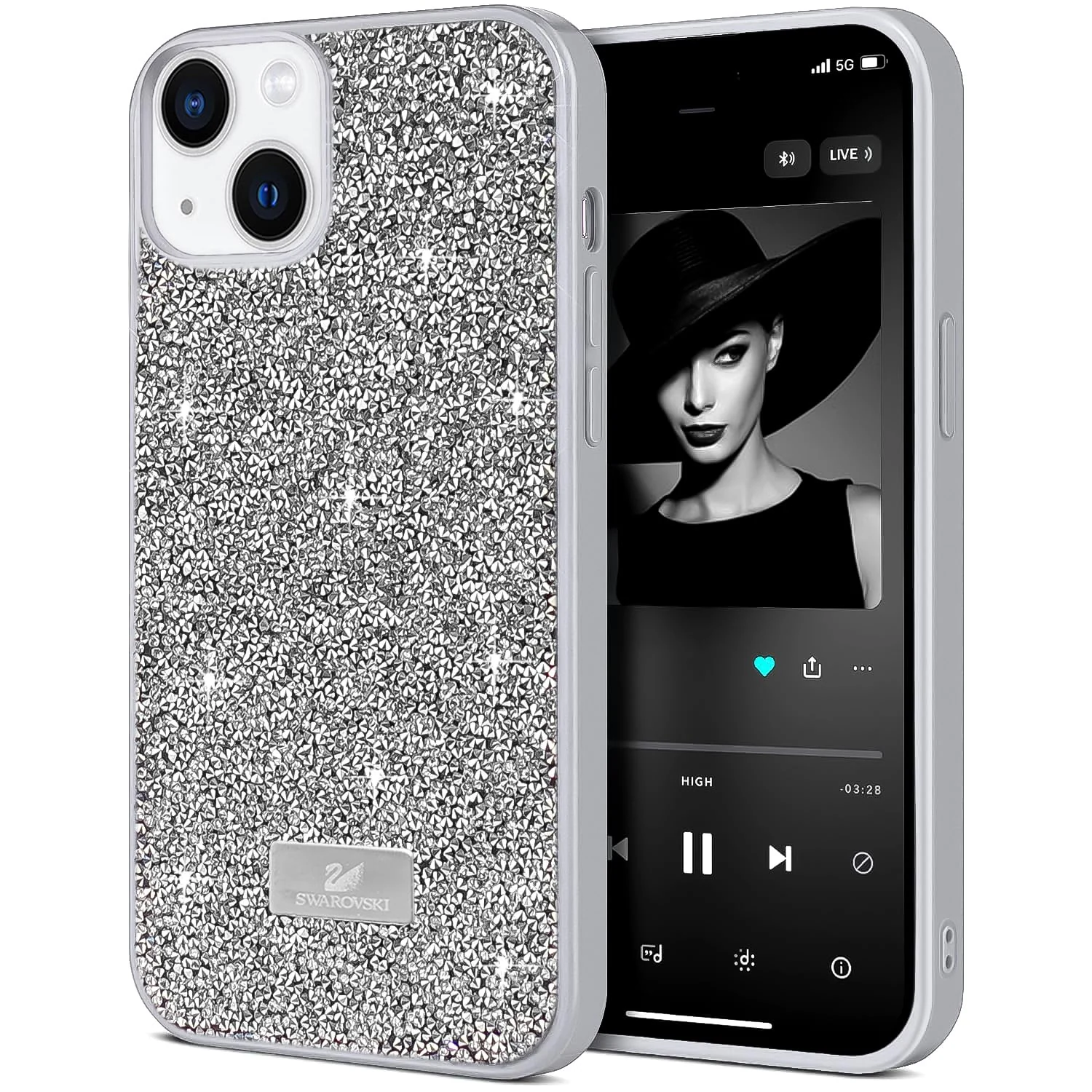 DL3 Mobilak Glitter Rhinestone Protective Case for iPhone 15 (6.1 Inch) with Shockproof Design - Silver 2