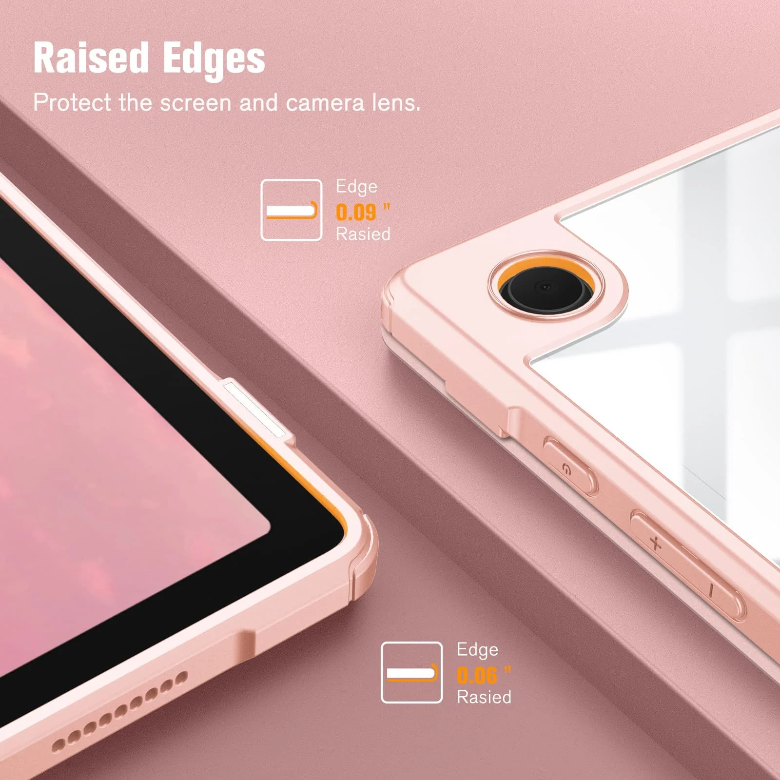 DL3 Mobilak Hybrid Slim Case for Samsung Galaxy Tab A8 10.5 inch 2021 Model (SM-X200/X205), Shockproof Cover with Clear Transparent Back Shell, Auto Wake/Sleep - Rose Gold