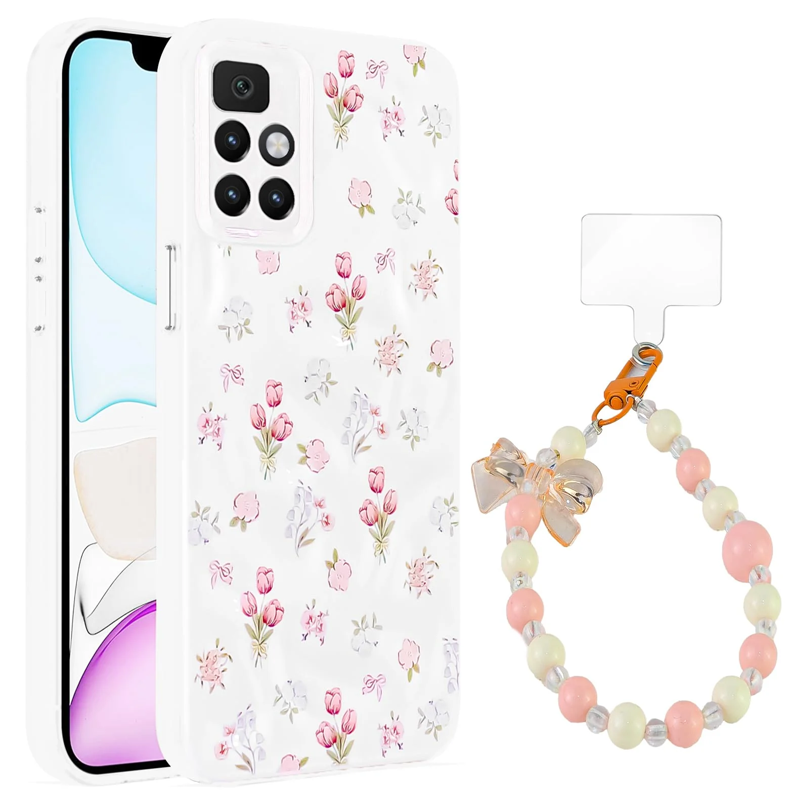 Dl3 Mobilak Case Compatible with Xiaomi Redmi 10 4G 2022/2021,Cute Printed Soft TPU Phone Cover with Beaded Wrist Strap, Shockproof Camera Protection, Slim Protective Case for Women & Girls - Style 1