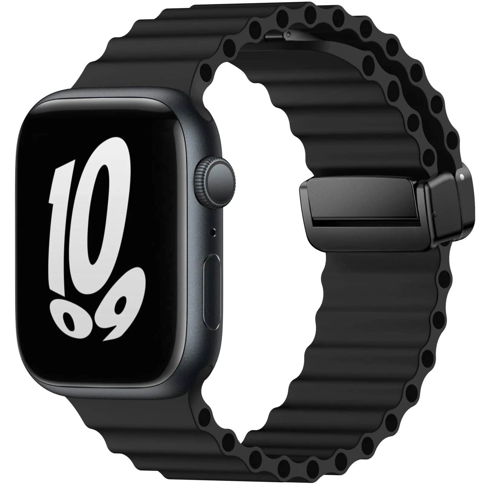 DL3 Mobilak Strap Ocean For Apple Watch Ultra Bands 49mm 45mm 44mm 42mm, Soft Silicone Magnetic Buckle Sport Replacement Strap for iWatch Ultra 2 Ultra SE Series 9 8 7 6 5 4 3 2 1 - Black