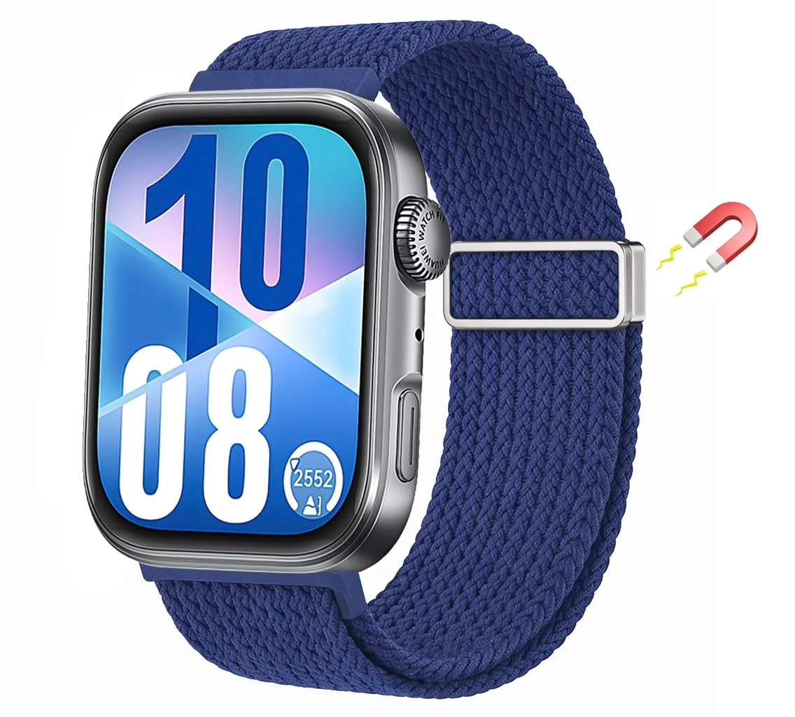 DL3 Mobilak Braided Strap for Huawei Watch Fit 4 / Fit 4 Pro/Fit 3 Bracelet, Quick Release Adjustable Nylon Sport Elastic Loop Band, Anti-Slip Magnetic Buckle Stretchy Nylon Strap - Blue