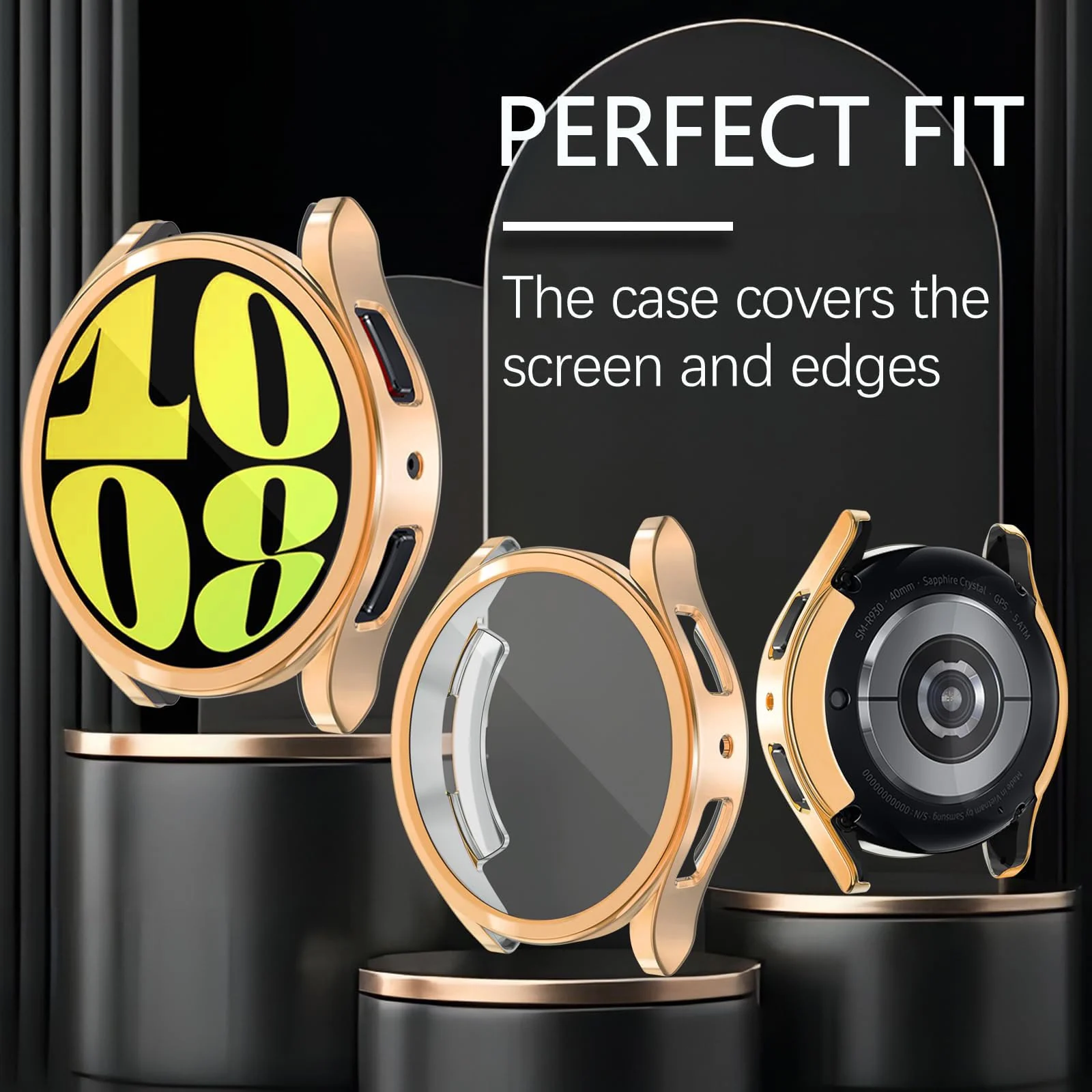 DL3 Mobilak Screen Protector Case for Samsung Galaxy Watch 6 44mm, Flexible TPU Cover Shockproof Protective Case Plated Bumper Shell Galaxy Watch 6 44mm - Rose Gold