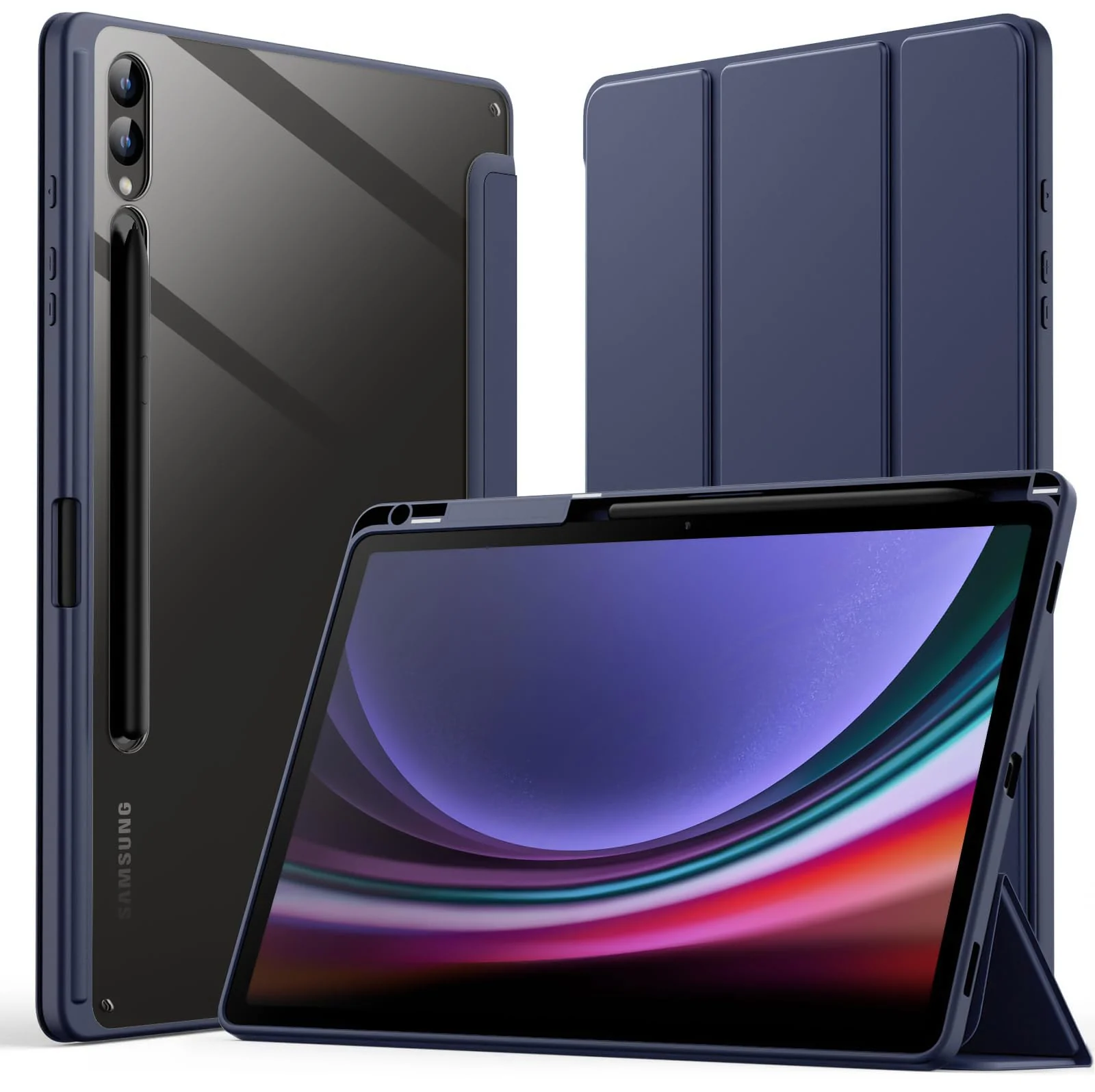 DL3 Mobilak Hybrid Slim Case for Samsung Galaxy Tab S8/Tab S7 11 Inch (Model SM-X700/X706/T870/T875/T878) with S Pen Holder, Cover with Clear Transparent Back Shell, Auto Wake/Sleep - Dark Blue