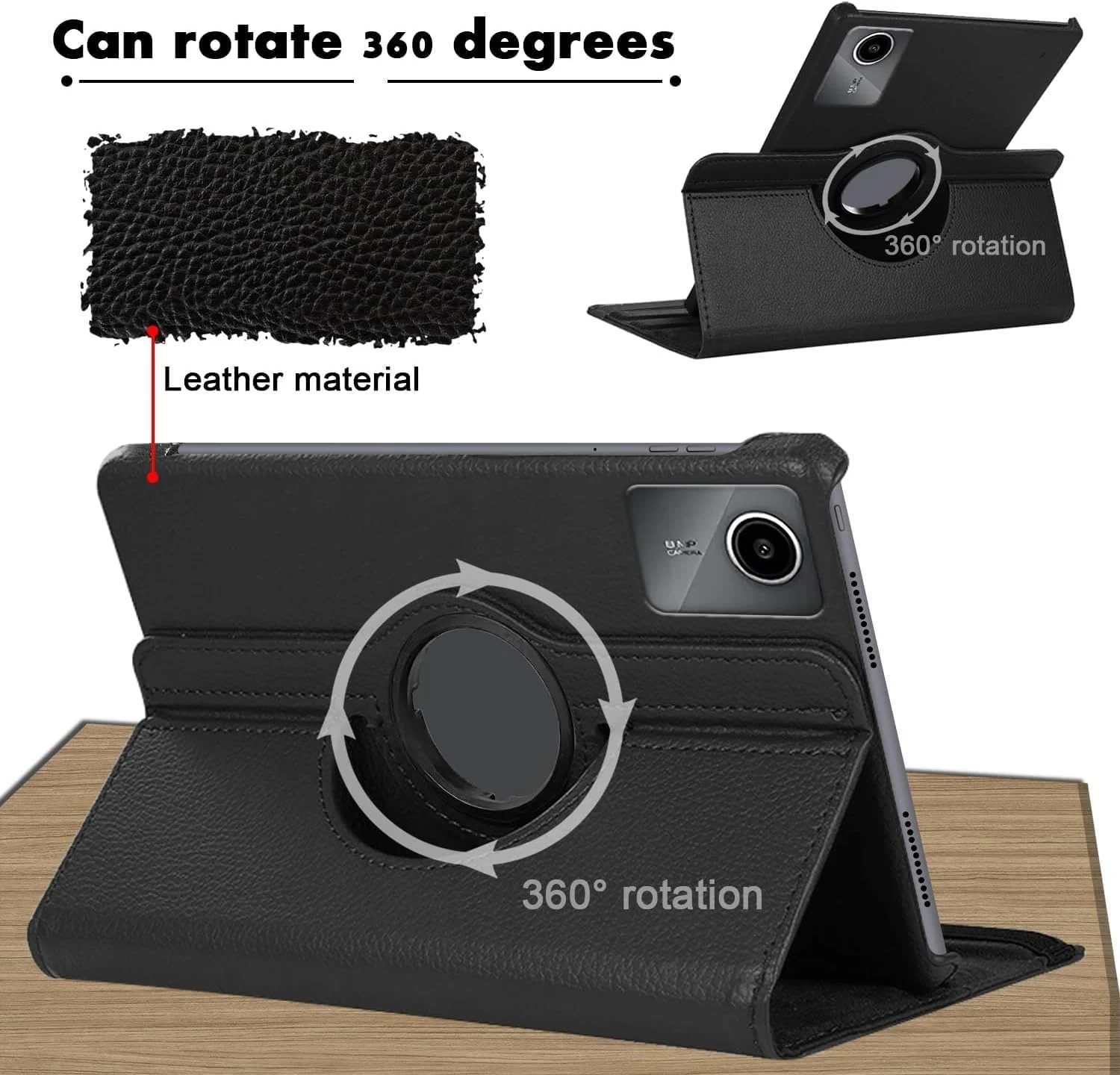 "DL3 Mobilak Protective Cover for Lenovo Tab M11/Tab K11 LTE 11"" 2024, 360° Rotatable Smart Stand, Leather Folio Flip Cover with Multi-Angle Viewing, Auto Wake Sleep - Black"
