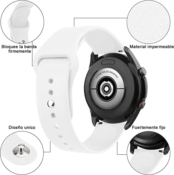 DL3 Mobilak Strap Silicone 20MM For Samsung Galaxy Watch 7/6/5/4 40mm 44mm/Watch 5 Pro 45mm/S2 classic/active 2 40mm 44mm/Amazfi GTS 2/2e/GTS 3/3 Pro/GTS 4/GTS 2 Mini/3 Mini/4 Mini/Bip 3/Bip 3 Pro - White