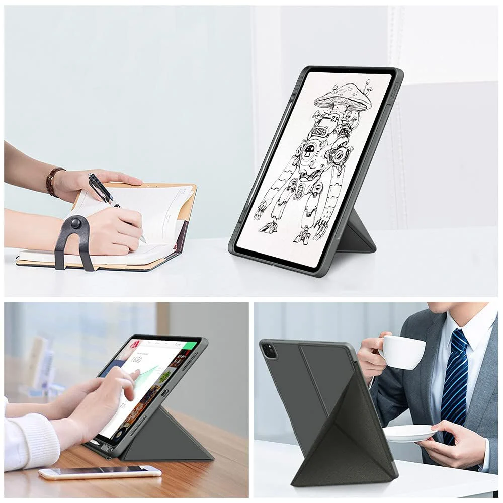 DL3 Mobilak Compatible with iPad Pro 11 Inch Case 2022(4th Gen)/2021(3rd Gen)/2020(2nd Gen) Case, Smart Stand, Pencil Holder, Shockproof Slim Lightweight Leather Cover, Modern Abstract Design - Grey