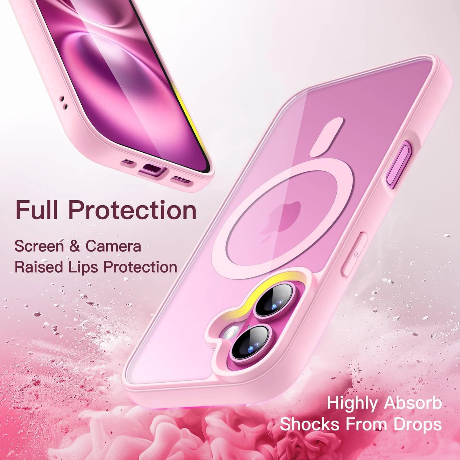 DL3 Mobilak Clear MagSafe-Compatible Magnetic Case for iPhone 17 with Military-Grade Protection - Pink