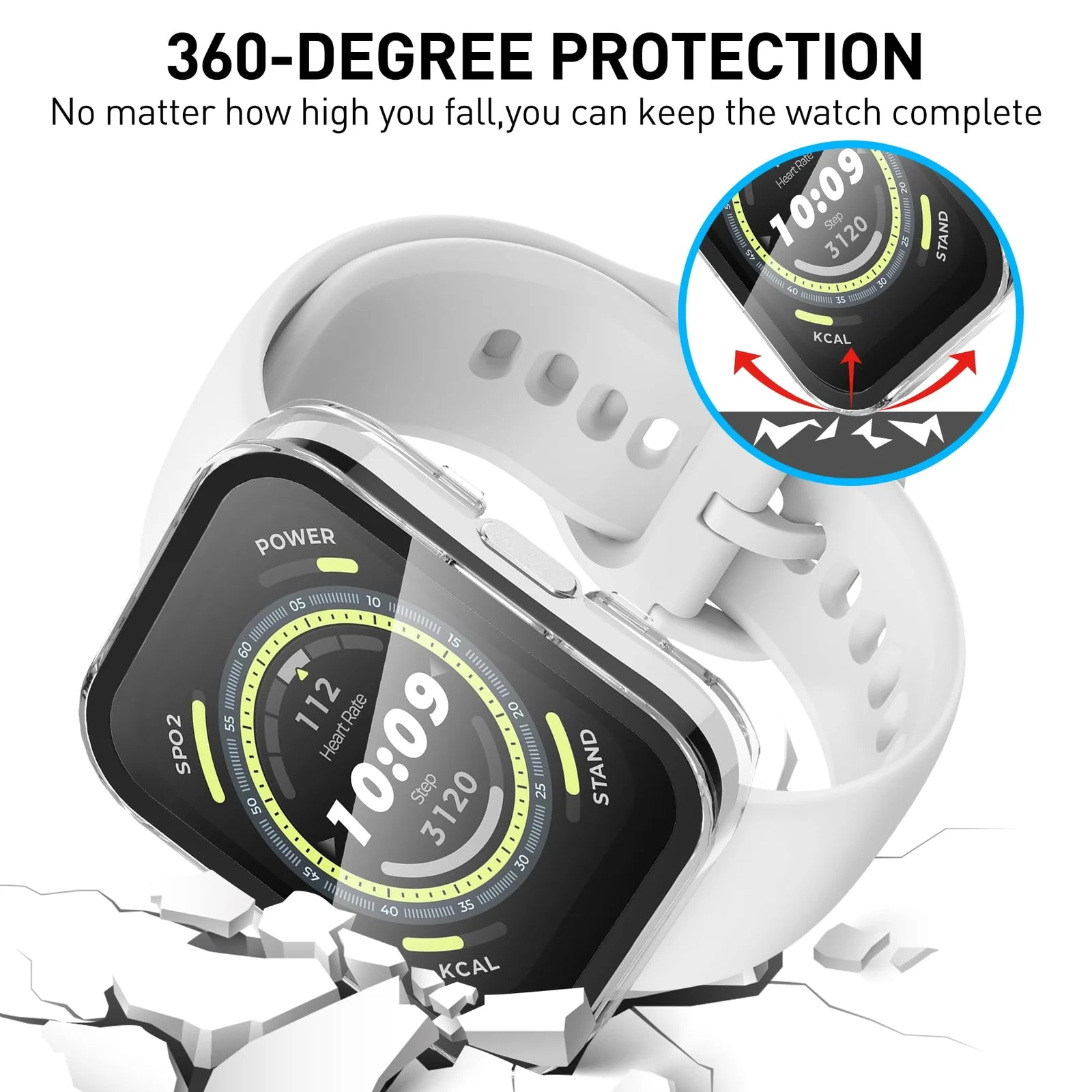 DL3 Mobilak Case with Screen Protector for Amazfit Bip 5, Bumper Full Coverage Hard PC Overall Protective Cover, Built-in Tempered Glass Film High Sensitivity For Amazfit Bip 5 (A2215) - Clear