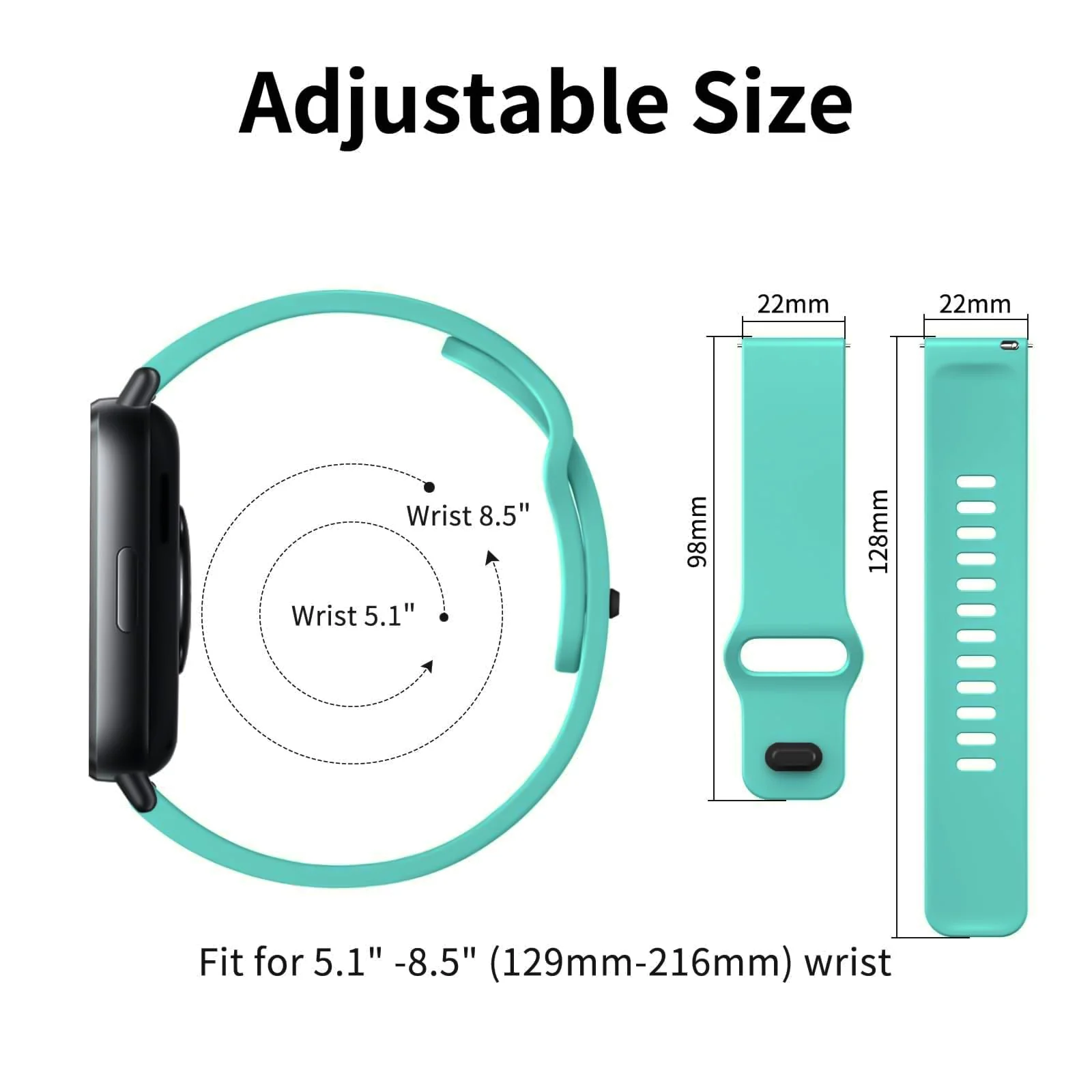 DL3 Mobilak Strap for Xiaomi Redmi Watch 5 Active/Redmi Watch 5 Lite, 22mm Adjustable Quick Release Silicone Replacement Watch Band Straps Wristbands Bracelet for Women Men - Mint Green