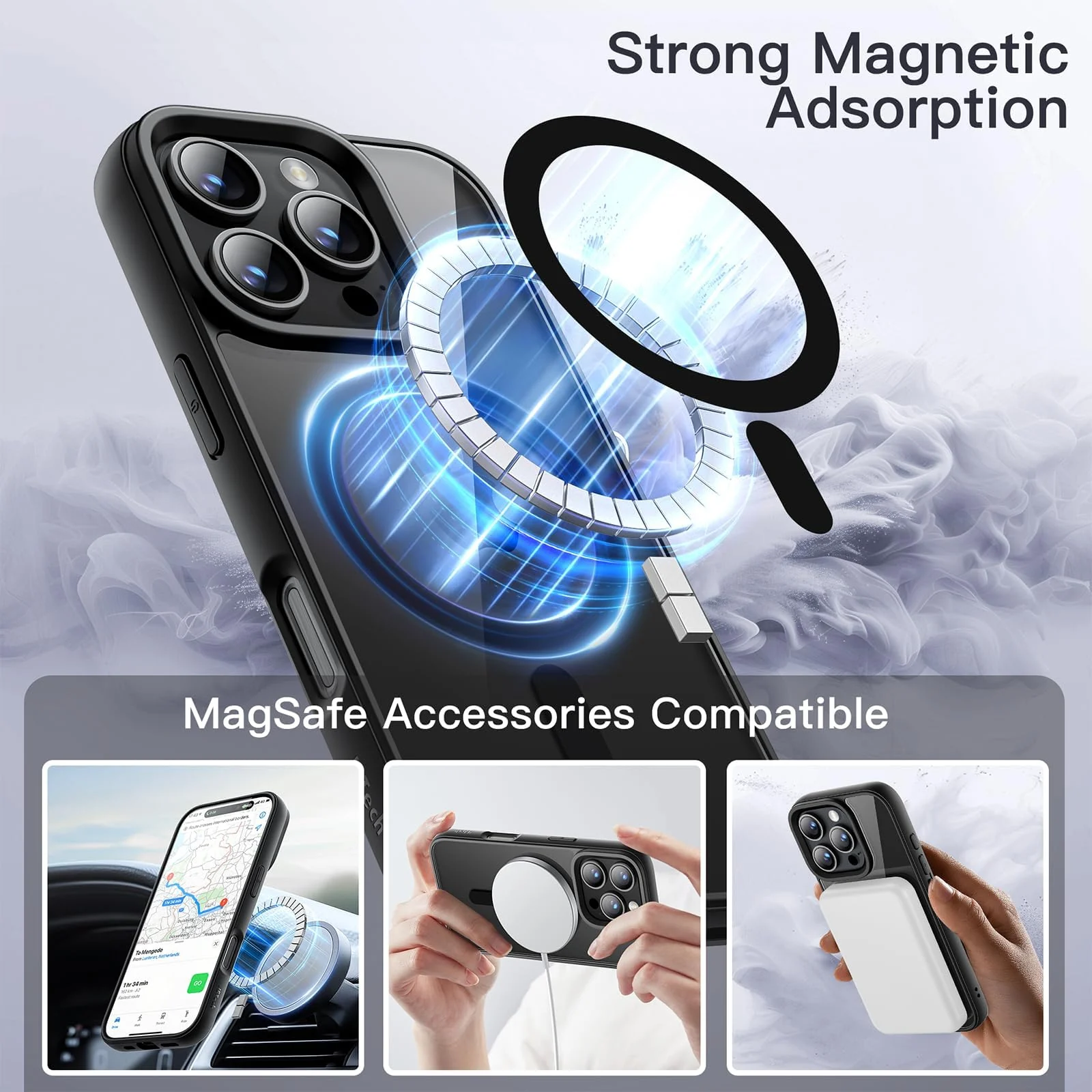DL3 Mobilak Translucent Matte Case for iPhone 16 Pro 6.3-Inch Compatible with, Compatible with MagSafe accessories, Shock-absorbing protection, Scratch-resistant surface - Black