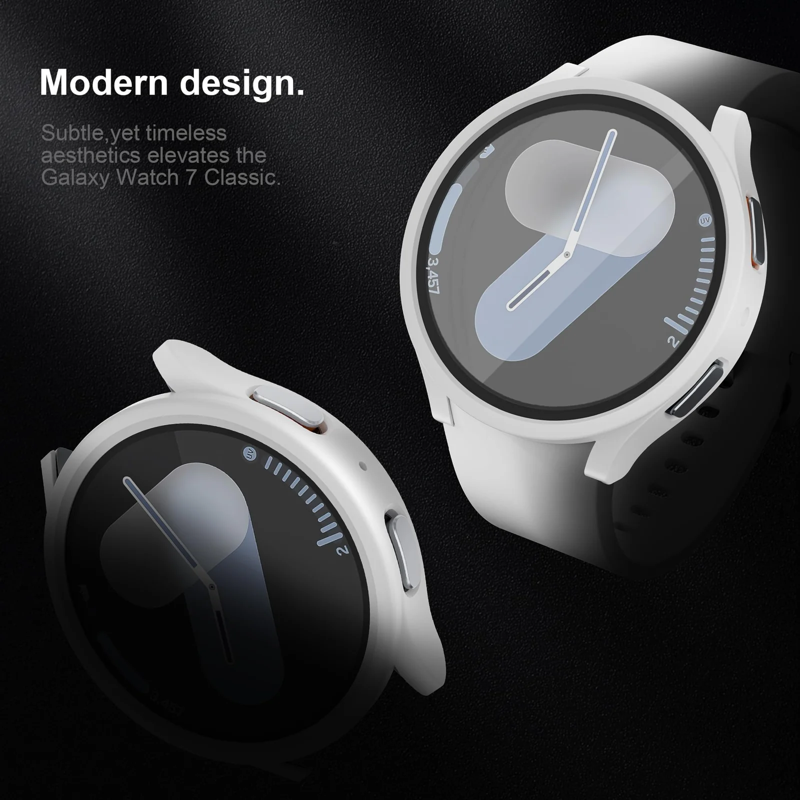 DL3 Mobilak Case with Screen Protector for Samsung Galaxy Watch 7 44mm, Bumper Full Coverage Hard PC Overall Protective Cover, Built-in Tempered Glass Film High Sensitivity - White
