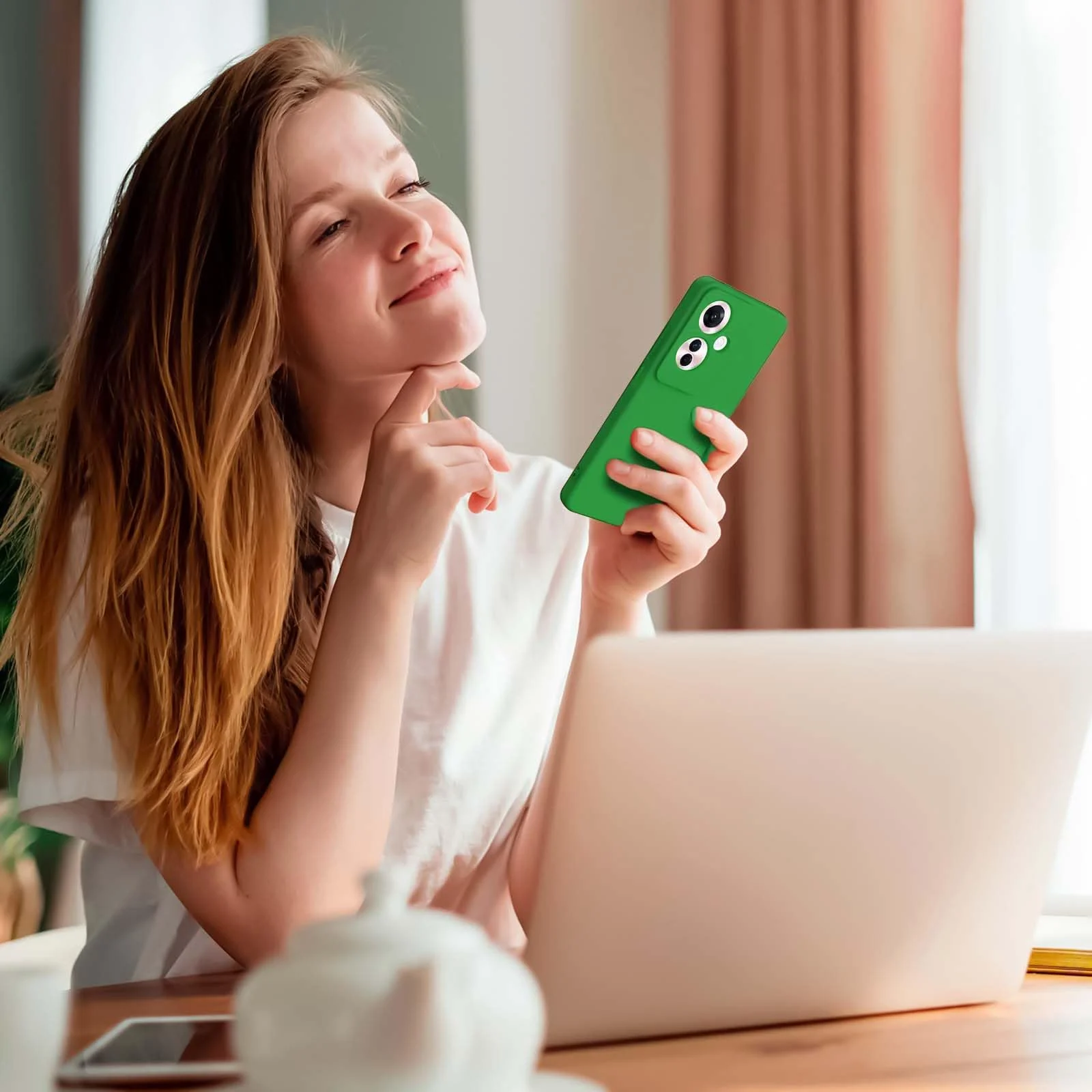 DL3 Mobilak Liquid Silicone Case for OPPO Reno11 F 5G, Not compatible with MagSafe, Supports wireless charging, Camera protection - Neon Green