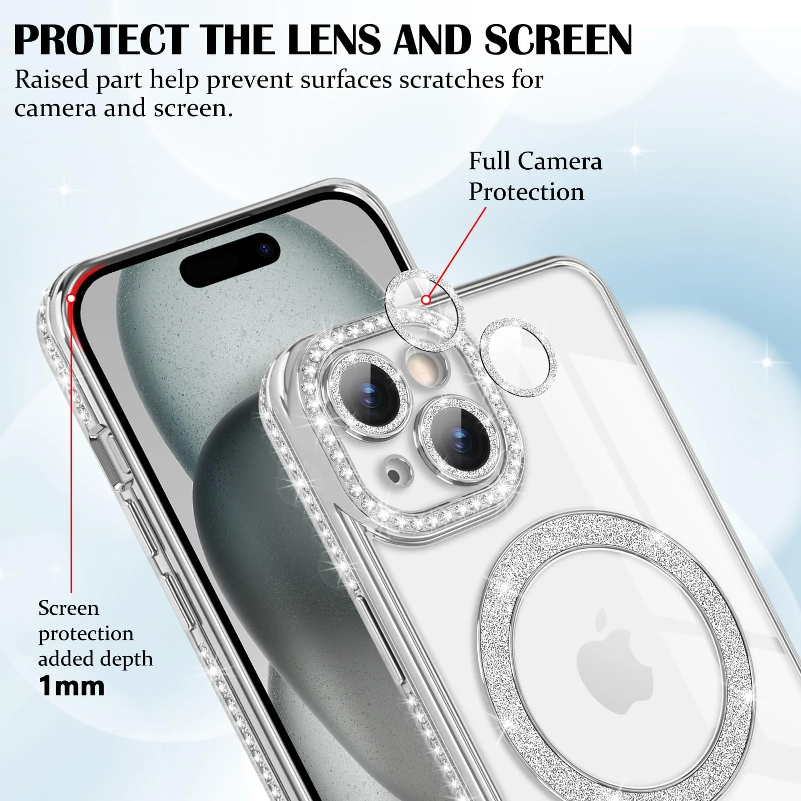 DL3 Mobilak MagSafe-Compatible Magnetic Case for iPhone 15 with Camera Protection and Magnetic Car-Mount Support - Silver