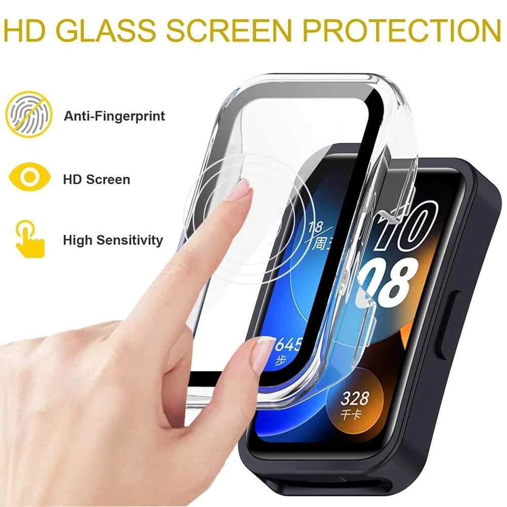 DL3 MOBILAK Protective Case Compatible with Huawei Band 9/8 9H Hardness PC Case Bumper Full Slim Protective Cover with Tempered Glass For HUAWEI Band 8/9 - Clear