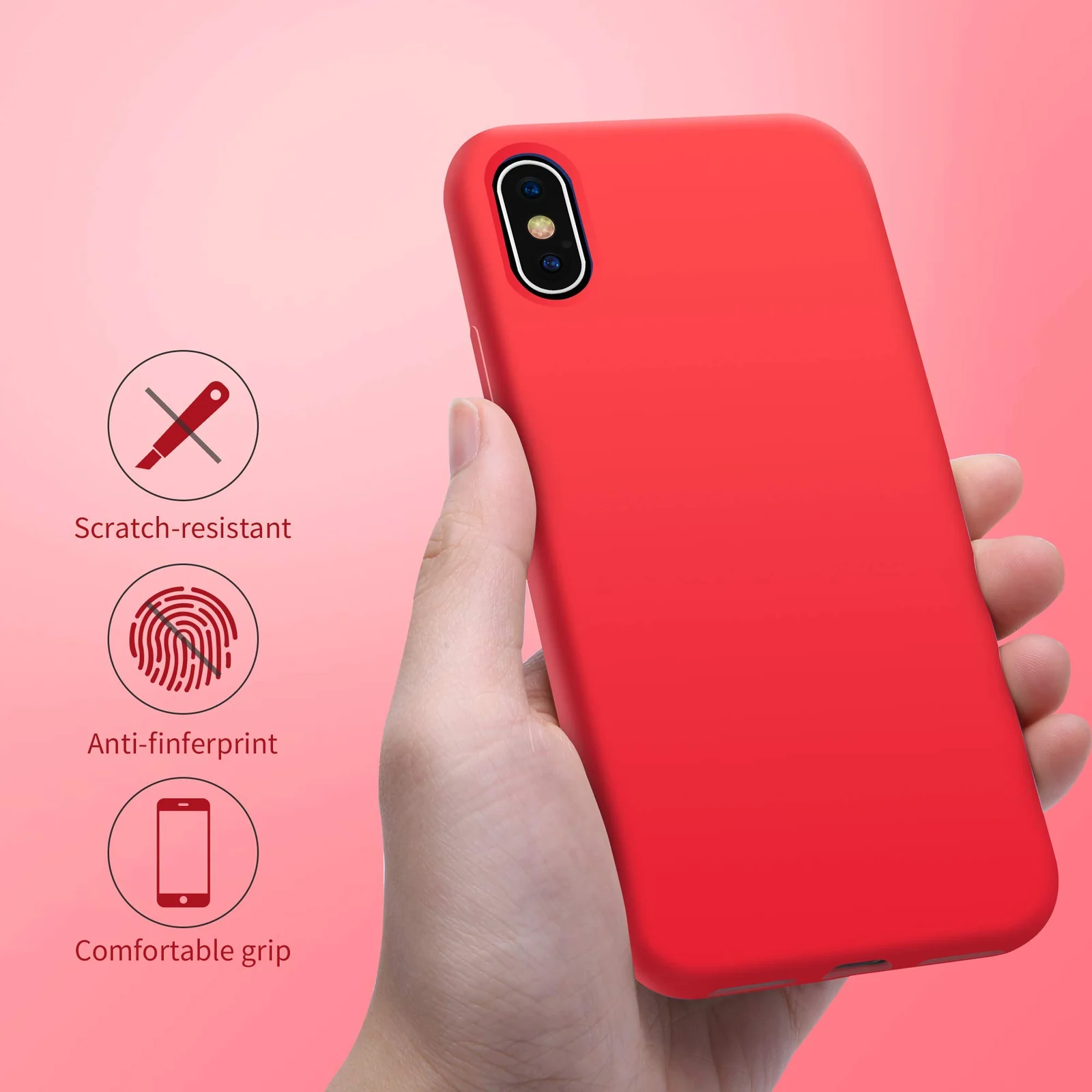 DL3 Mobilak Liquid Silicone Protective Case with Soft Microfiber Lining for iPhone X / iPhone XS - Red