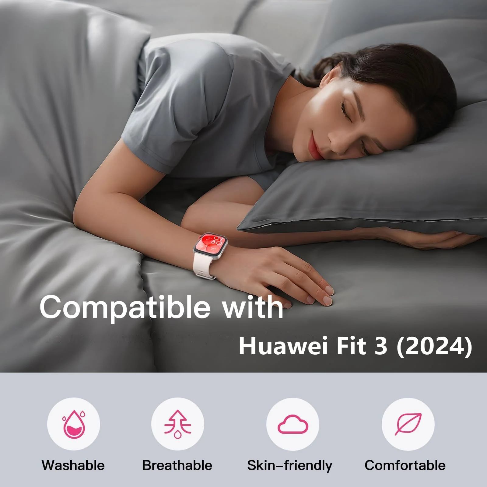 DL3 Mobilak Silicone Bracelet for Huawei Watch Fit 3/Watch Fit 4 Pro/Fit 4 Strap, Soft Silicone Sport Replacement Strap for Women/Men, Adjustable Waterproof Sports Band - A-white