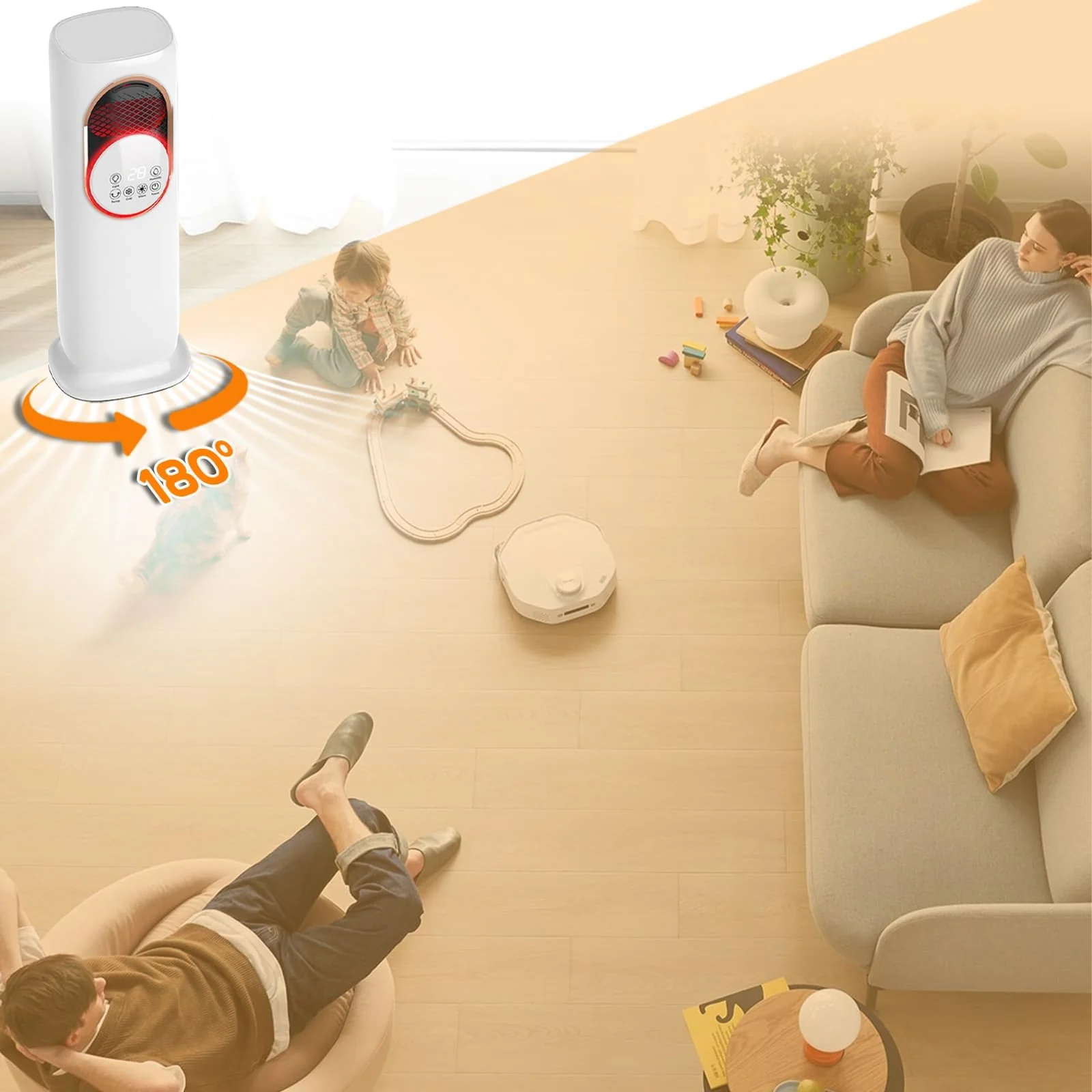 Mobigon 4 in 1 Fan and Heater Combo with Humidification, 4L Water Tank with Remote Control, Touch, 180° Oscillating, 2 Speed Heating, 3 Speed Cooling, 12H Timer Tip-over & Overheat Protection - White
