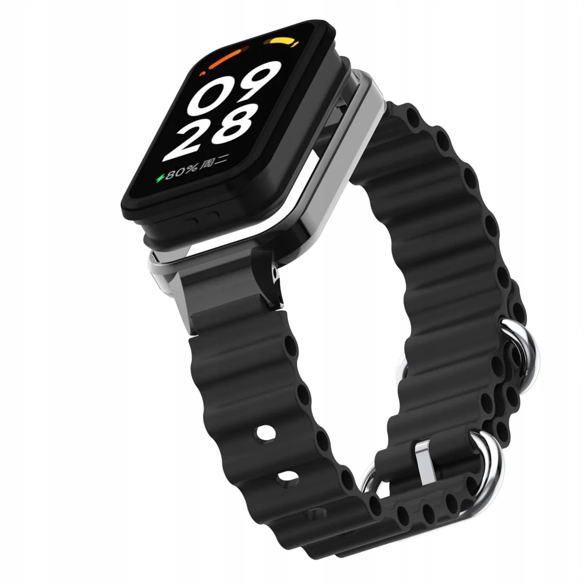 DL3 Mobilak Ocean Strap Compatible with Xiaomi Redmi Band 2/Smart Band 8 Active, Adjustable Silicone Band with Metal Buckle and Frame for Women and Men - Black
