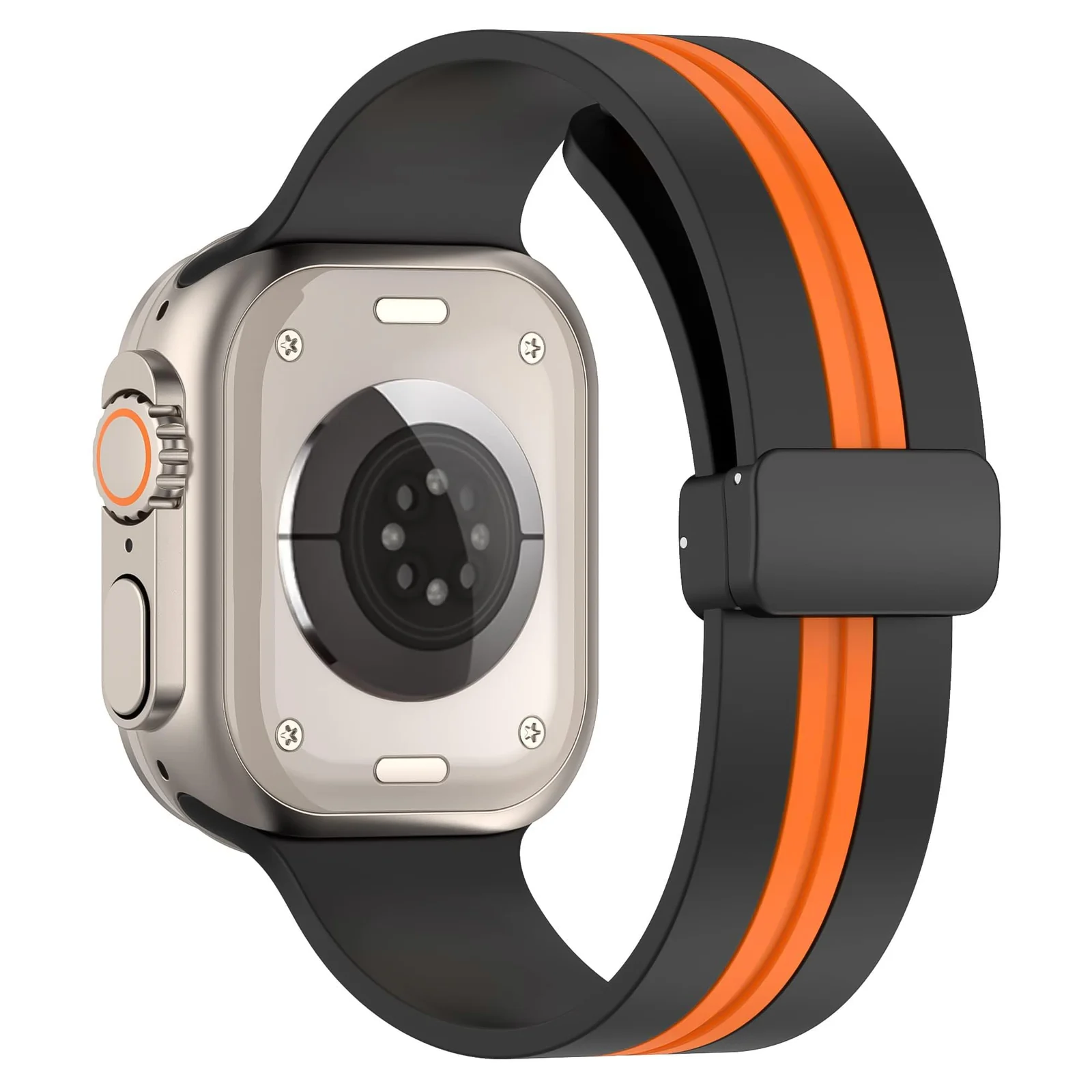 DL3 Mobilak Magnetic Strap for Apple Watch Band 49mm 45mm 44mm 41mm 40mm 38mm 42mm, Silicone Replacement Wristband Strap for iwatch Series 9 8/7/6/5/4/3/2/SE (38mm/40mm/41mm) - Black Orange