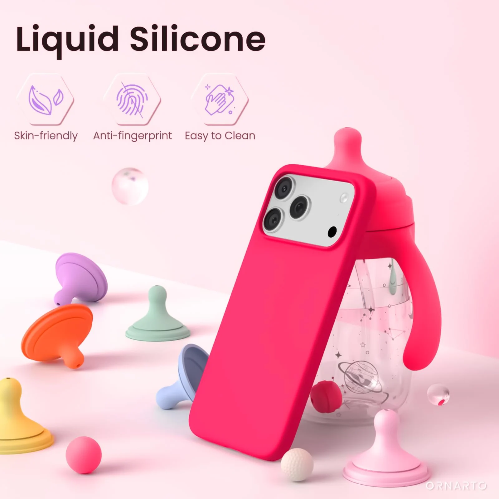DL3 Mobilak Liquid Silicone Protective Case for iPhone 17 Pro Max 6.9-Inch with Microfiber Lining and Shockproof Design - Neon Pink
