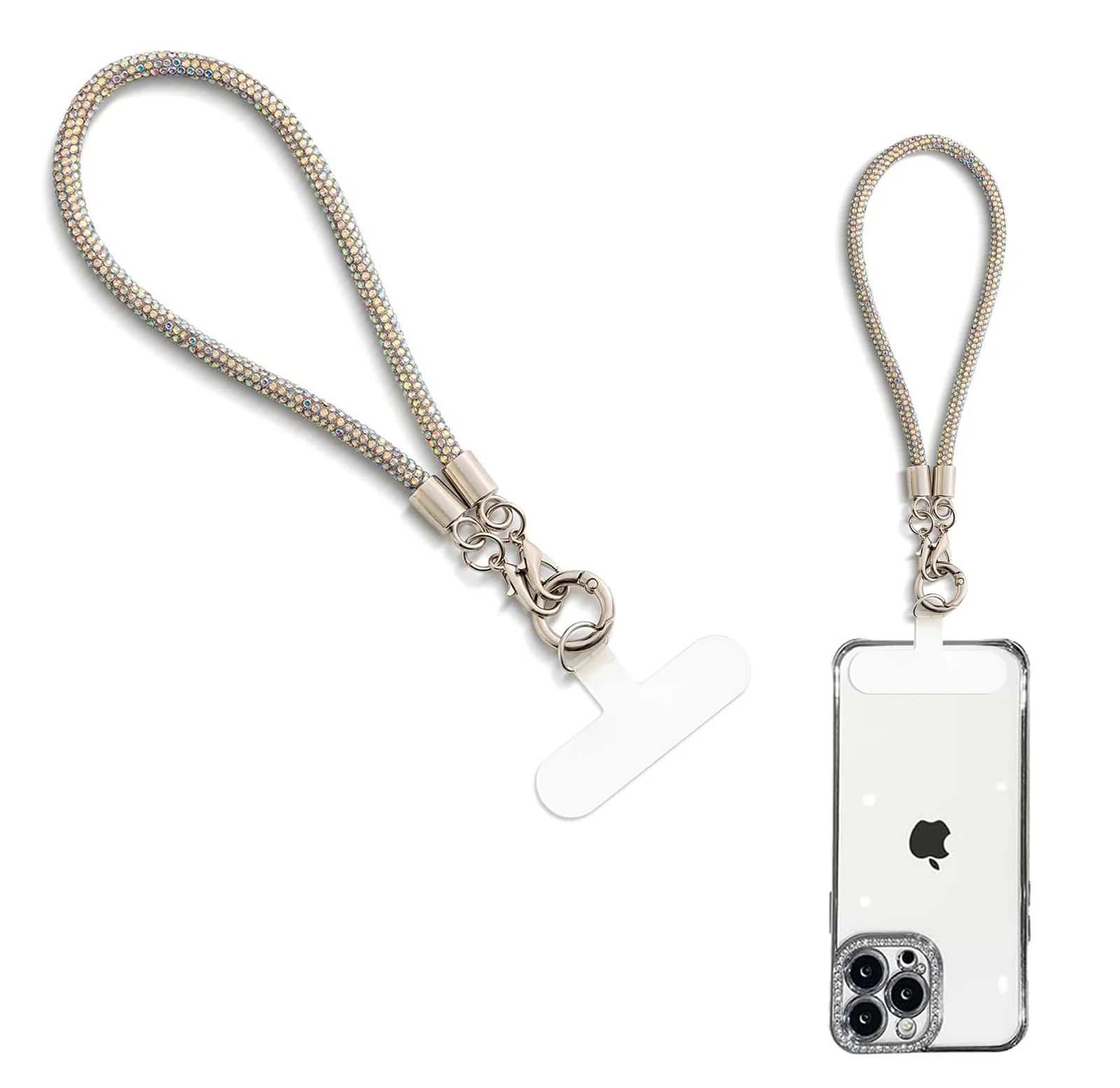 DL3 Mobilak Glitter Phone Wrist Strap, Bling Rhinestone Short Hand Lanyard Bracelet with Keychain & Card Holder, Universal Mobile Phone Chain & Handbag Strap for Women - Colourful