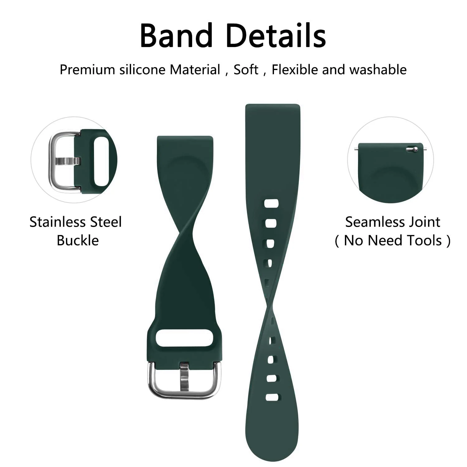 DL3 Mobilak Silicone Buckle Band 22MM Strap For Samsung Galaxy Watch3 45mm/Galaxy 46mm/Gear S3/Compatible with Huawei Watch GT4 GT3 46MM/GT2E/GT2 Pro/GT GT2 46MM/Amazfit GTR 2/2e/3/4 (Pine) - Pine Green
