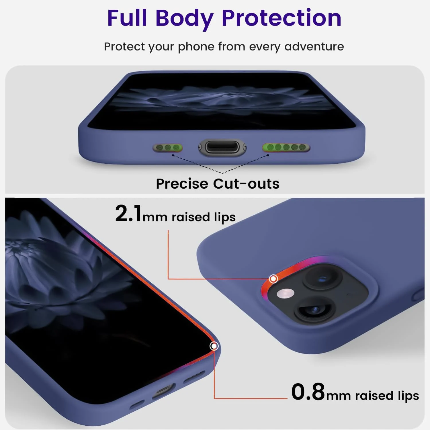 DL3 Mobilak Liquid Silicone Case for iPhone 15, Supports wireless charging, Shock-absorbing protection, Anti-fingerprint finish - Lavender Blue