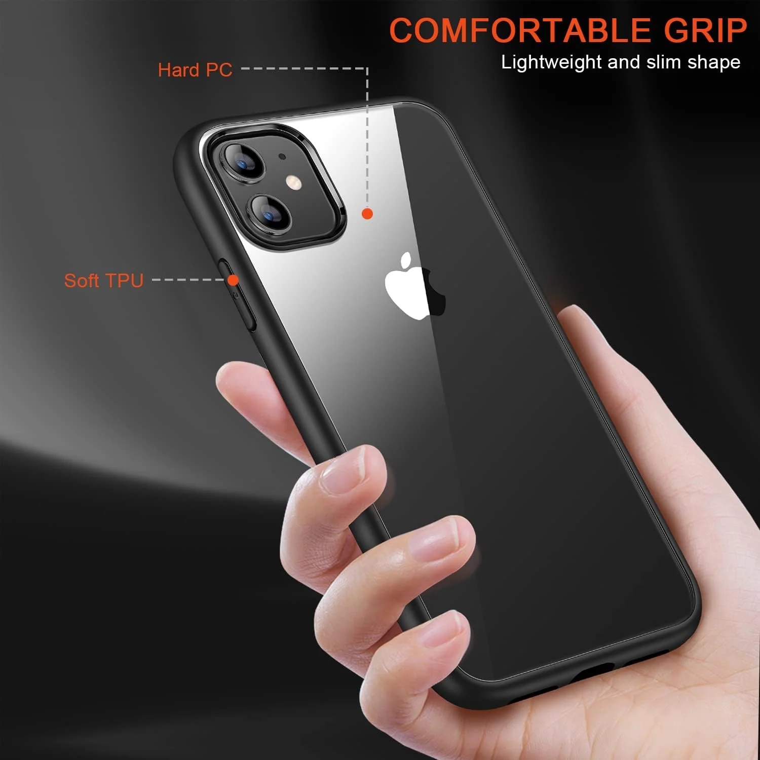 DL3 Mobilak Clear PC and TPU Protective Case for iPhone 11 with Shockproof Design and Anti-Yellowing Design - Black