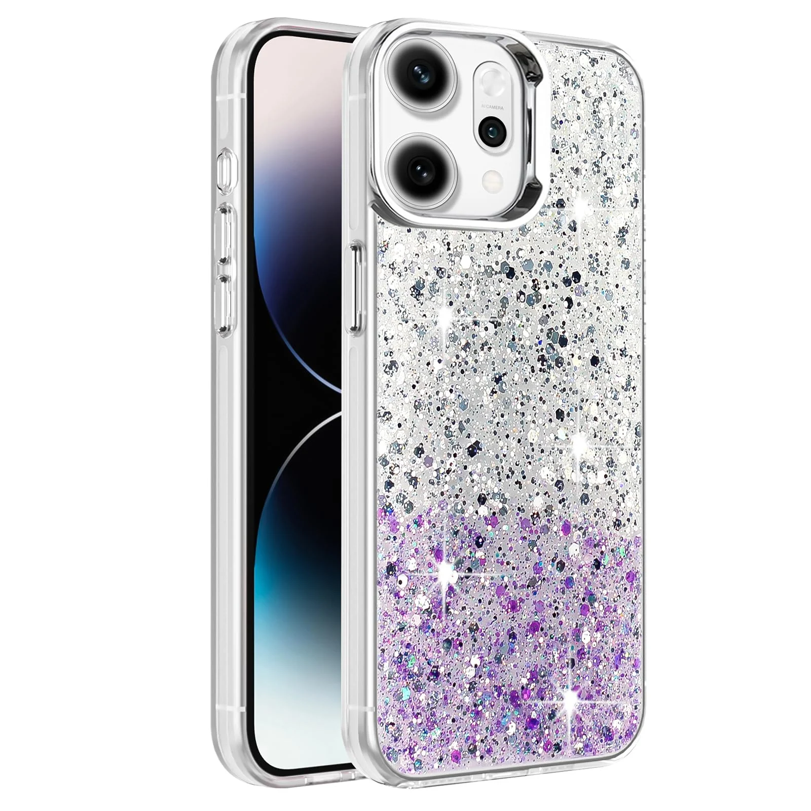 DL3 Mobilak Glitter Protective Case with Camera Protection for OPPO Reno 14 5G - White Purple