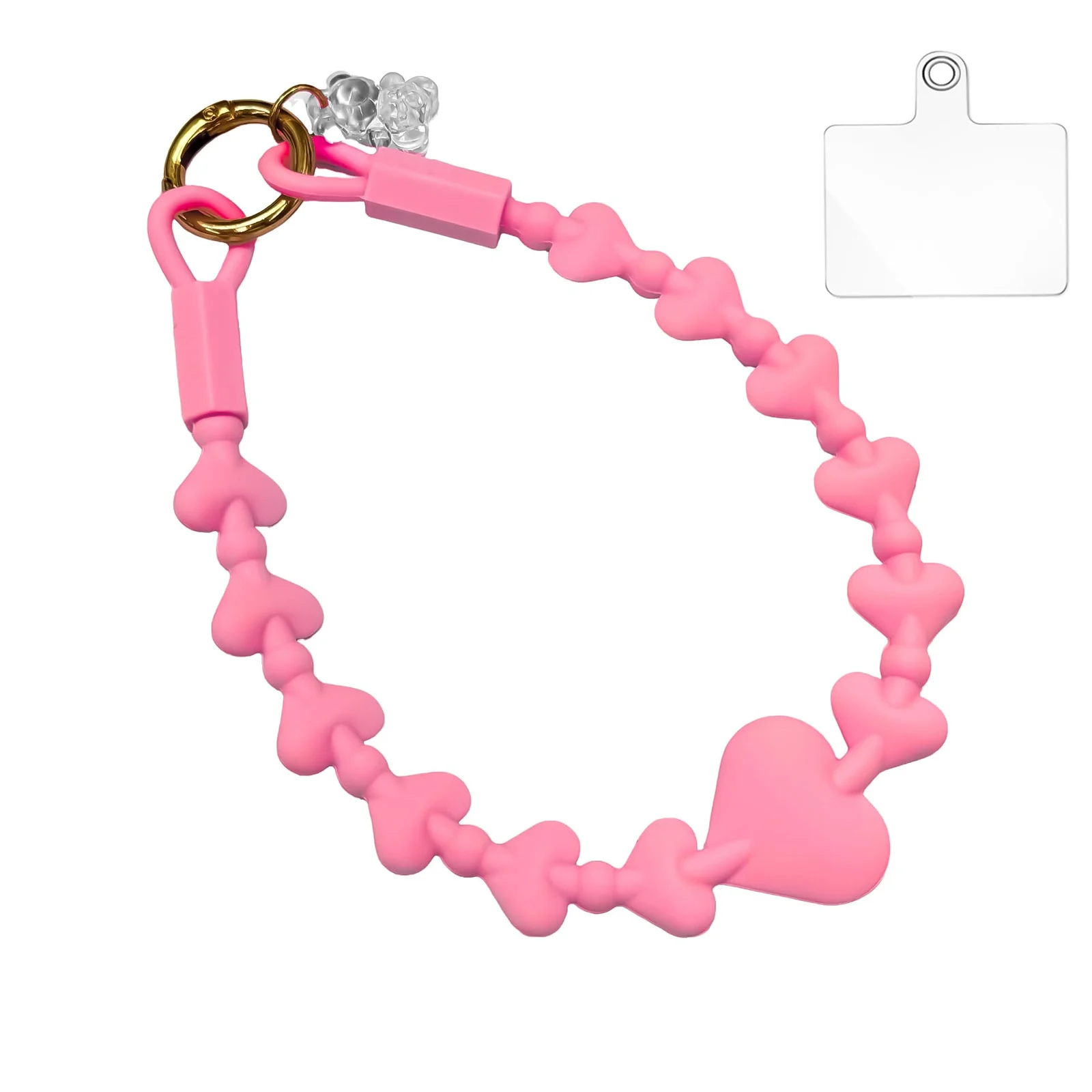 DL3 Mobilak Silicone Crystal Lanyard, 30cm Phone Wrist Strap Lanyard Keychain Office Wrist Strap with Clasp and Bear for Women Phone ID Card, Keys Strap - Fuchsia