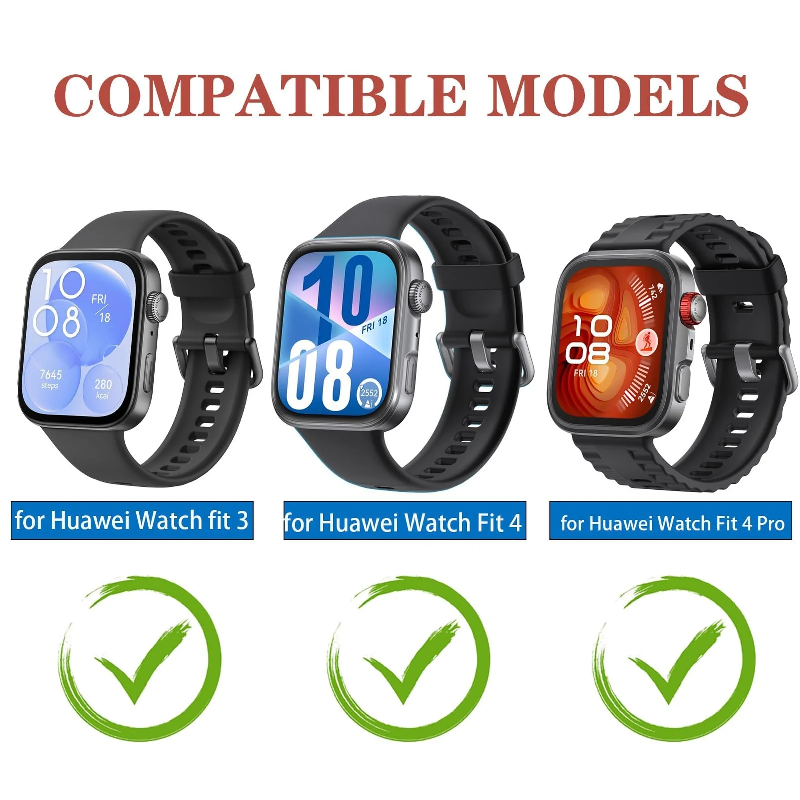DL3 Mobilak Silicone Bracelet for Huawei Watch Fit 3/Watch Fit 4 Pro/Fit 4 Strap, Soft Silicone Sport Replacement Strap for Women/Men, Adjustable Waterproof Sports Band - A-black