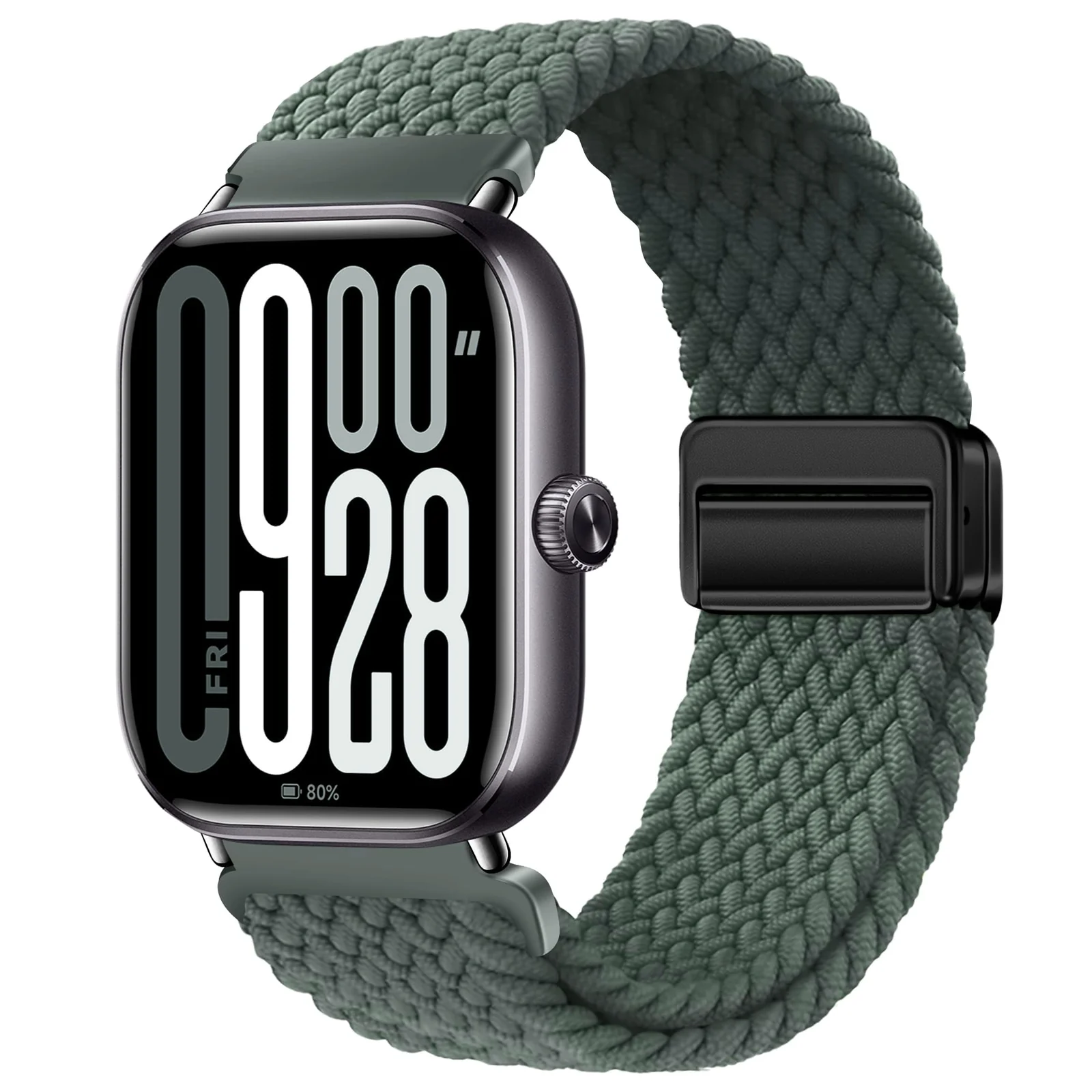 DL3 Mobilak Braided Bracelet Compatible with Redmi Watch 4/5 / 6 / Xiaomi Smart Band 8 Pro/Band 9 Pro, Nylon Magnetic Fabric Elastic Sport Nylon Replacement Strap for Men Women - Green