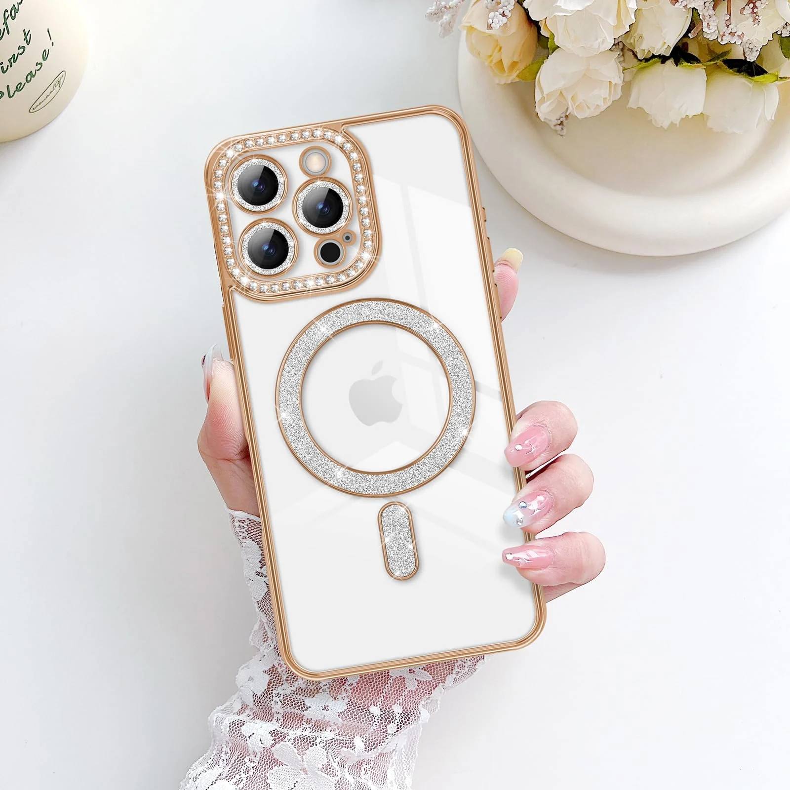 DL3 Mobilak MagSafe-Compatible Magnetic Case for iPhone 16 Pro Max with Camera Protection and Magnetic Car-Mount Support - Gold