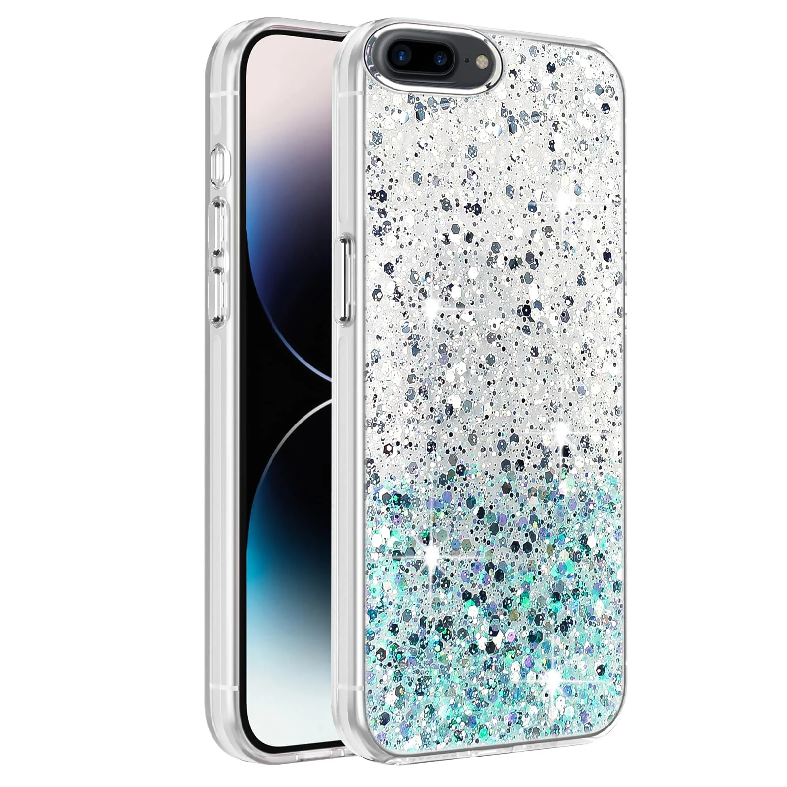 DL3 Mobilak Glitter Rhinestone Protective Case for iPhone 7 Plus / iPhone 8 Plus with Shockproof Design - White Green