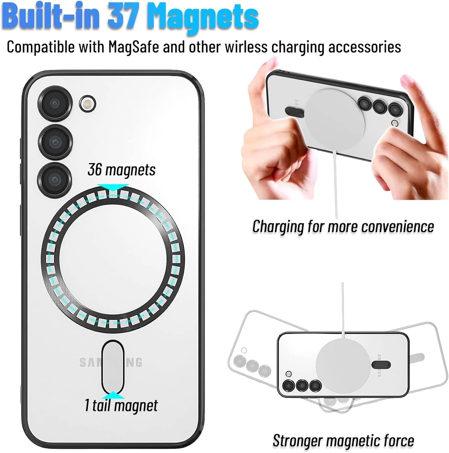 DL3 Mobilak Case for Samsung Galaxy S23 MagSafe with Camera Lens Protector, Magnetic Clear Case Full Protection Plating Anti-Scratch Slim Thin Case Cover - Black