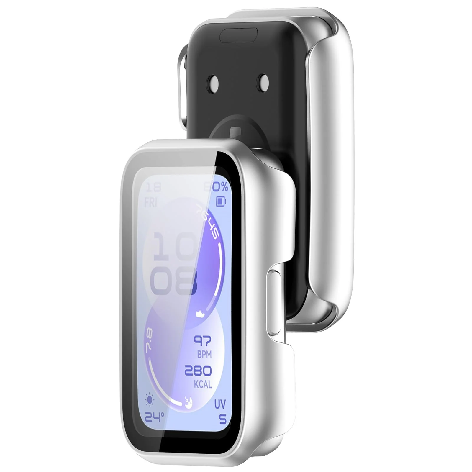 DL3 Mobilak Case with Screen Protector for Huawei Band 11, Bumper Full Coverage Hard PC Overall Protective Cover, Built-in Tempered Glass Film High Sensitivity For Huawei Band 11 - Silver