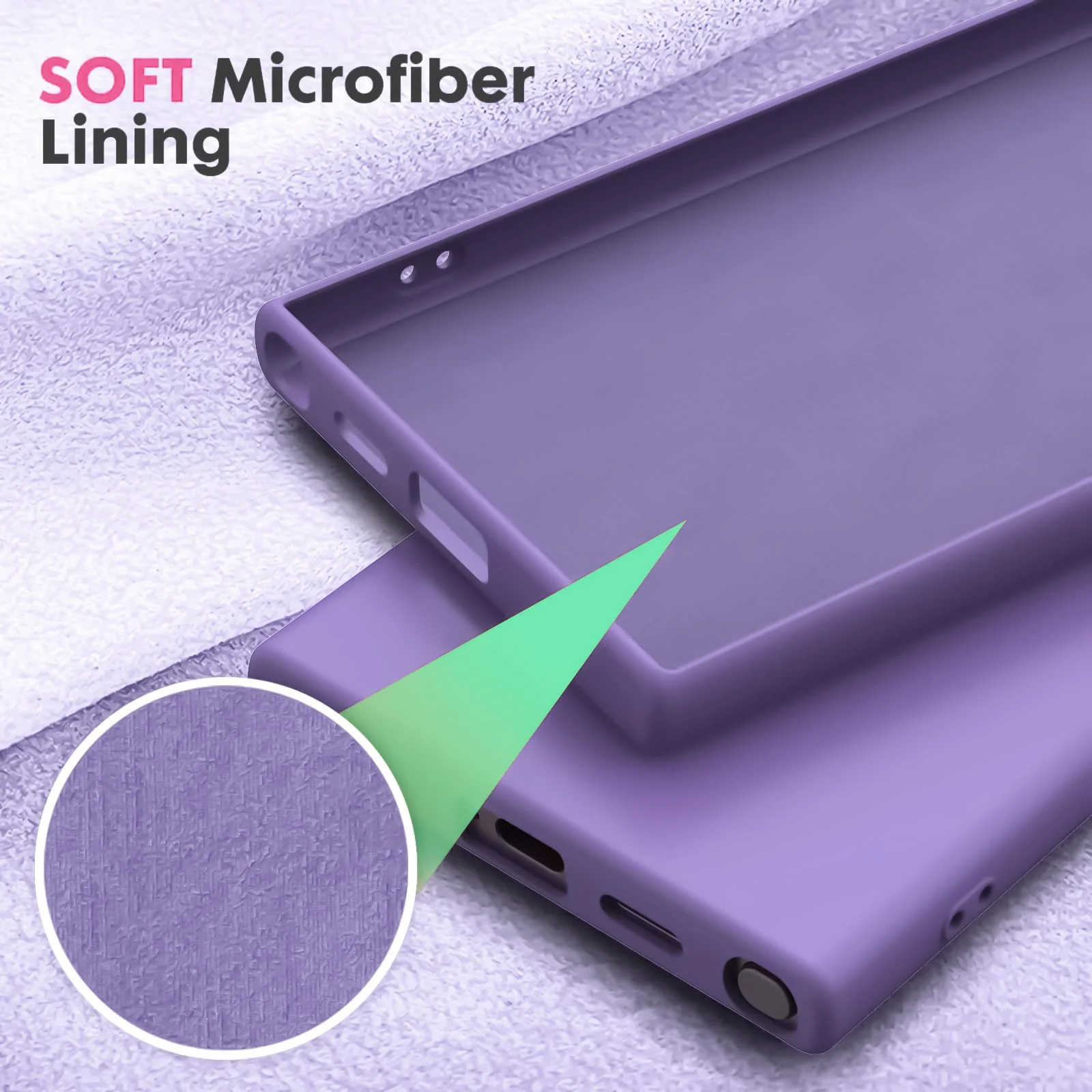 DL3 Mobilak Liquid Silicone Protective Case with Soft Microfiber Lining with Full Camera Protection for Samsung Galaxy S23 Ultra - Light Purple