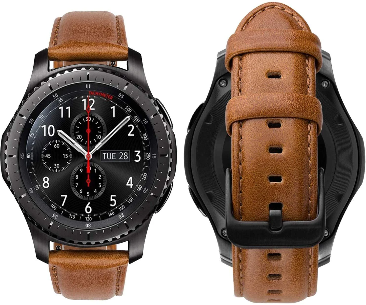 DL3 Mobilak Strap Leather 22MM Band For Samsung Galaxy Watch 3 45mm/Watch 46mm/Gear S3/Huawei watch GT5 GT4 GT3 46MM/Watch 4/3/GT2E/GT2 Pro/GT 3 Pro/GT5 Pro/GT GT2 46MM/Amazfit GTR 4/3/3 Pro/2/2e - Black