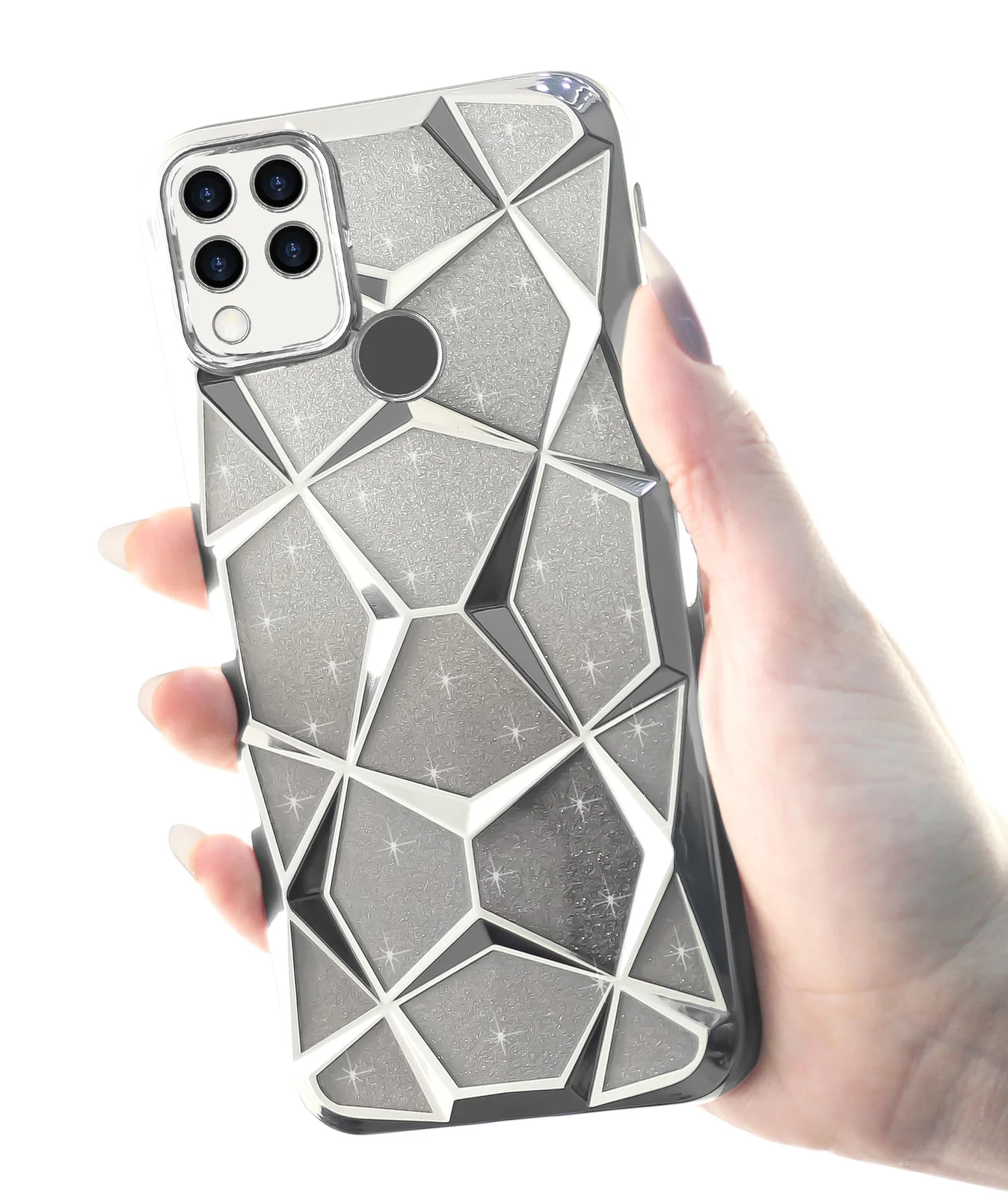 DL3 Mobilak Compatible with realme C15 Case Plating Bling Gradient Glitter Clear Cover Soft TPU Silicone Cute Camera Protection Shockproof Back for Women Girls Case - Silver