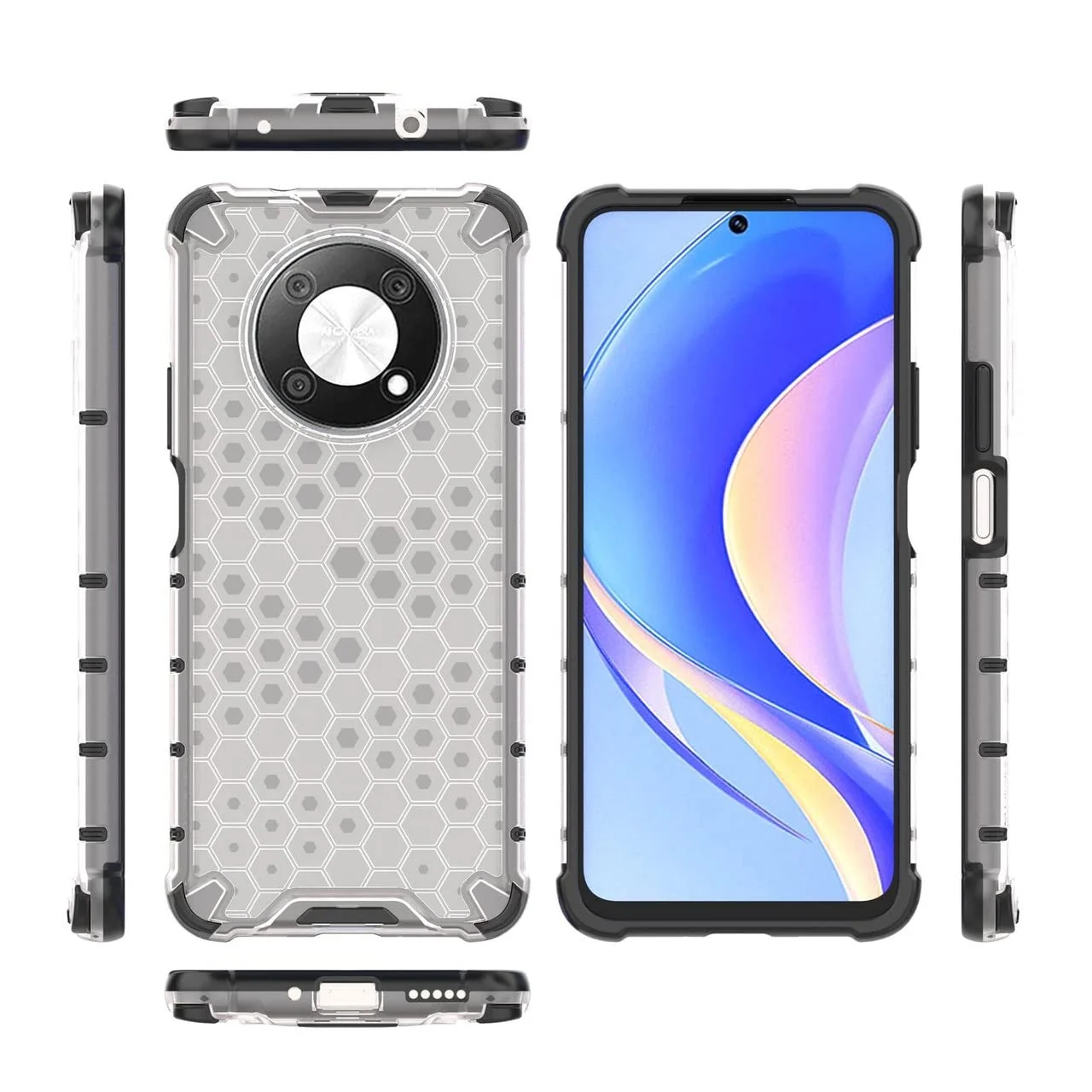DL3 Mobilak Honeycomb Protective Case for Huawei Nova Y90 / Enjoy 50 Pro, Shock-absorbing protection, Transparent design, Slim, lightweight profile - Clear