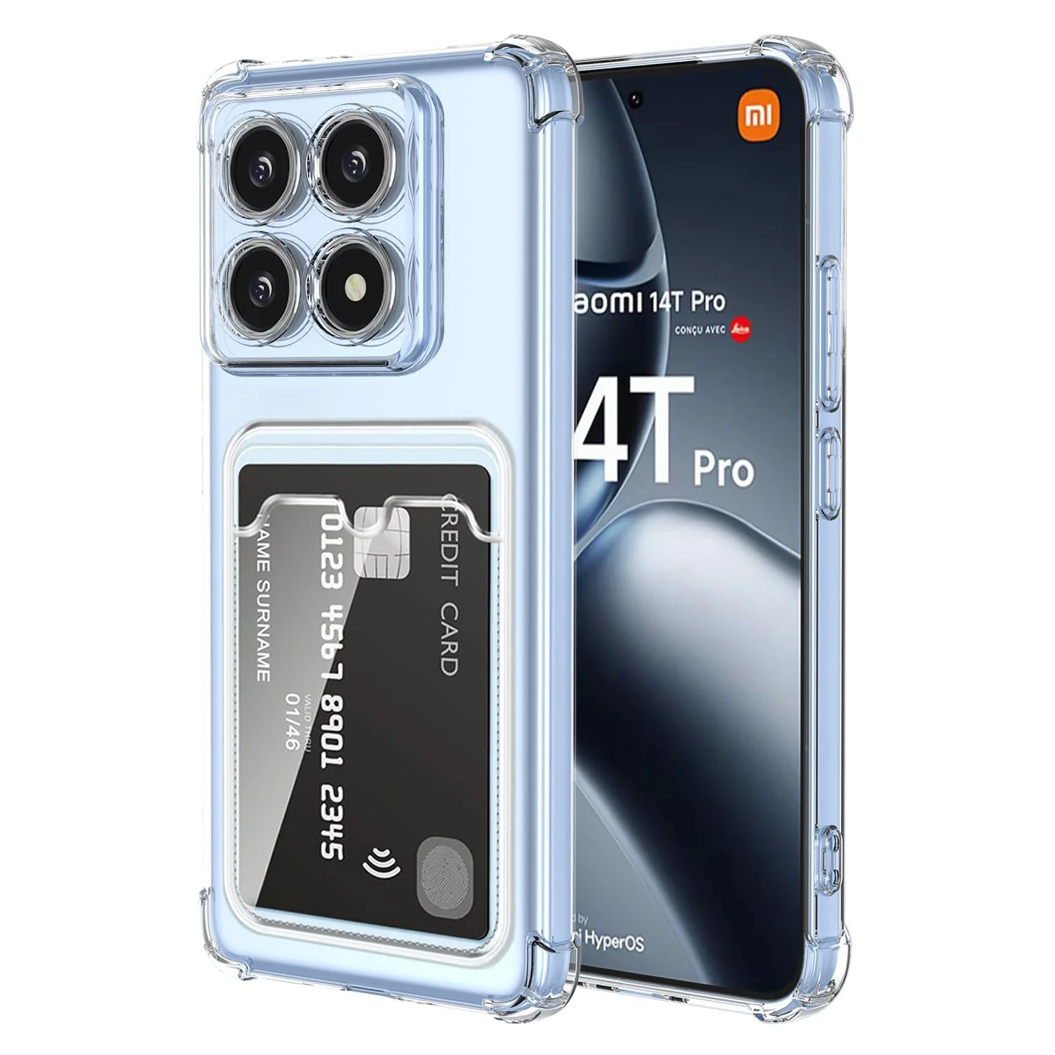 DL3 Mobilak Xiaomi 14T/Xiaomi 14T Pro 5G Case Clear Card Holder Back Wallet Crystal Transparent Soft TPU Shockproof Bumper Corner Drop Protection Phone Case Cover With Camera Lens Protection - Clear