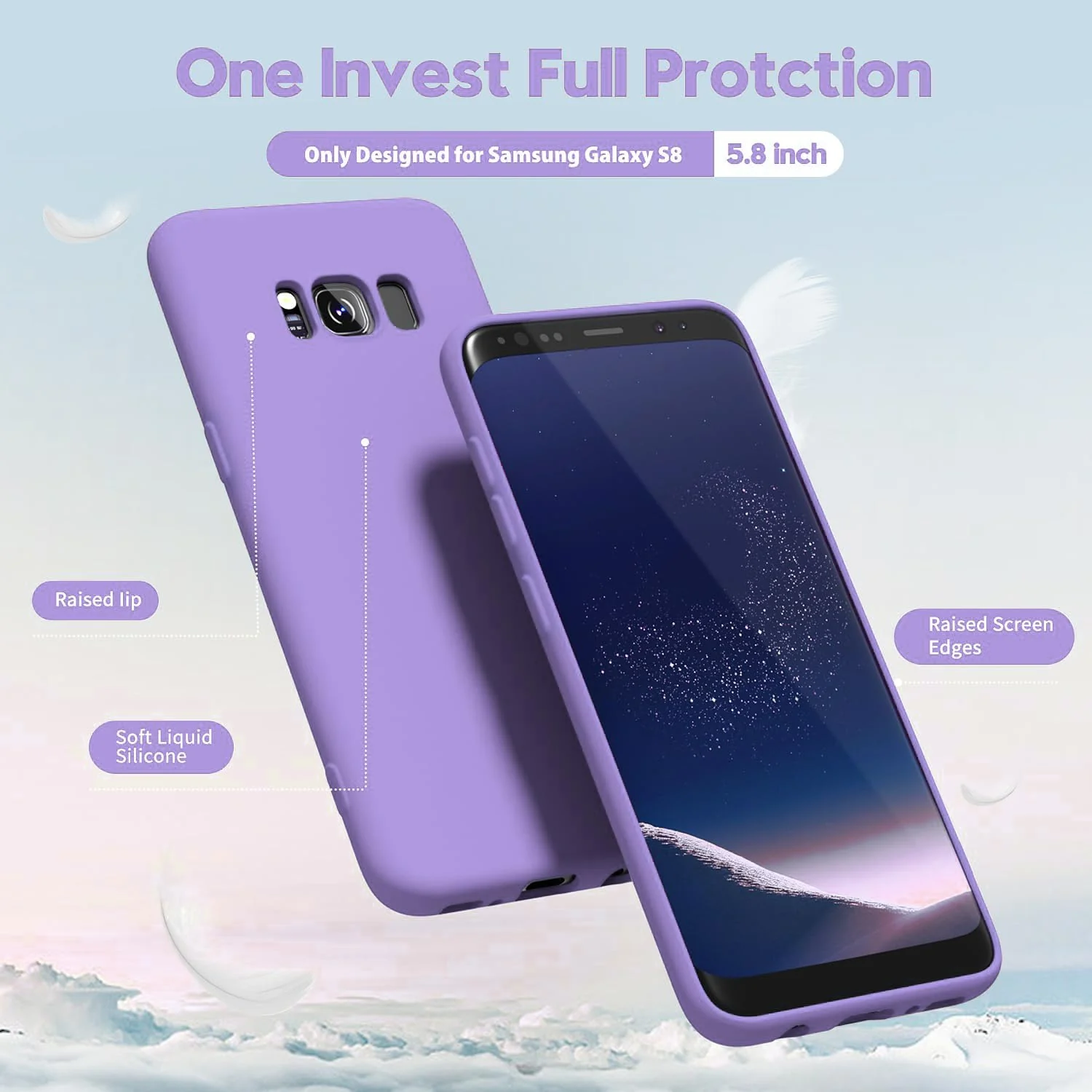DL3 Mobilak Liquid Silicone Protective Case with Soft Microfiber Lining with Full Camera Protection for Samsung Galaxy S8+ Plus - Light Purple