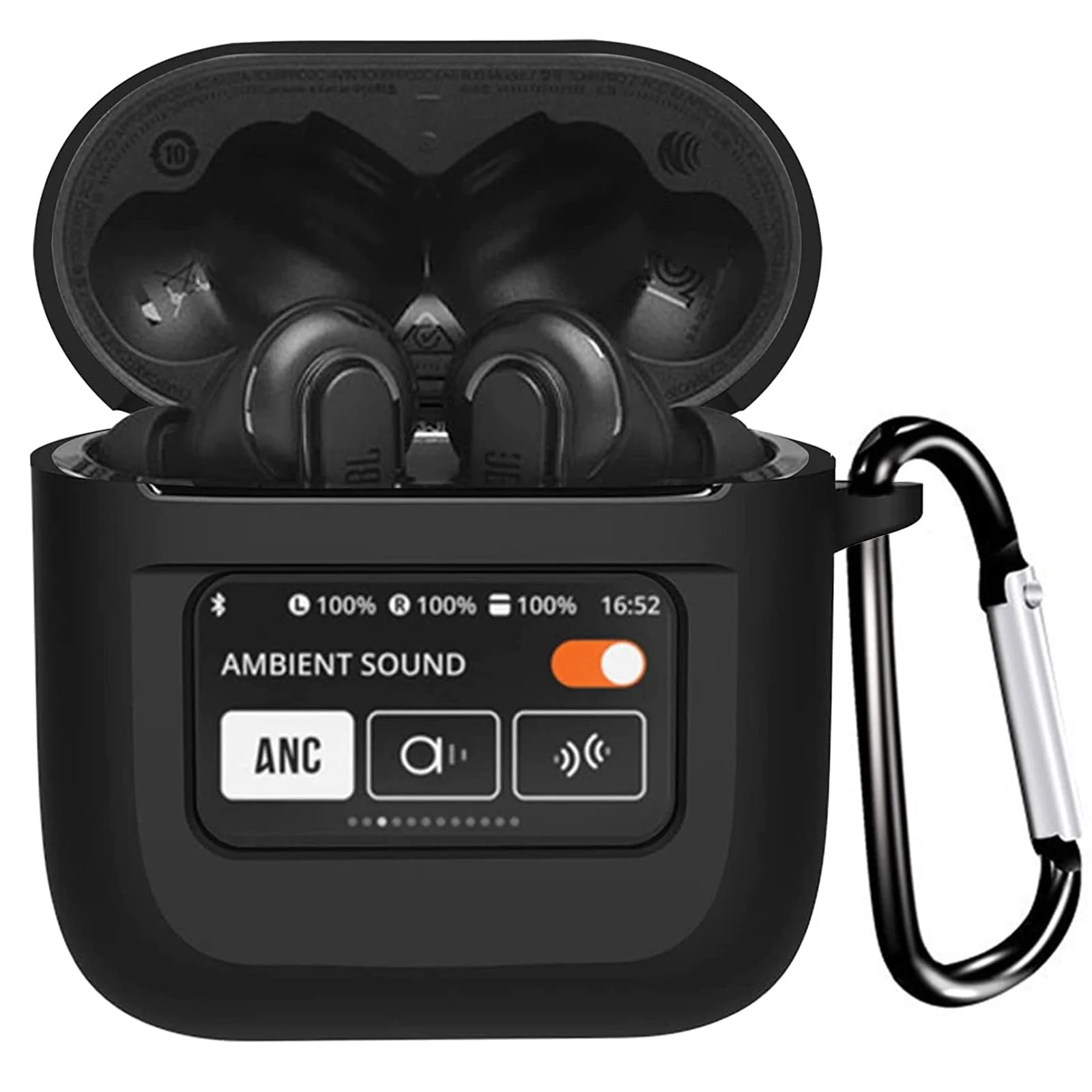 DL3 Mobilak Case for JBL Tour Pro 2 Earbuds Cover, [LCD Touch Screen Visible] [Anti-Lost Keychain] Soft Silicone Protective Skin Case for JBL Tour Pro 2 Charging with Carabiner - Black