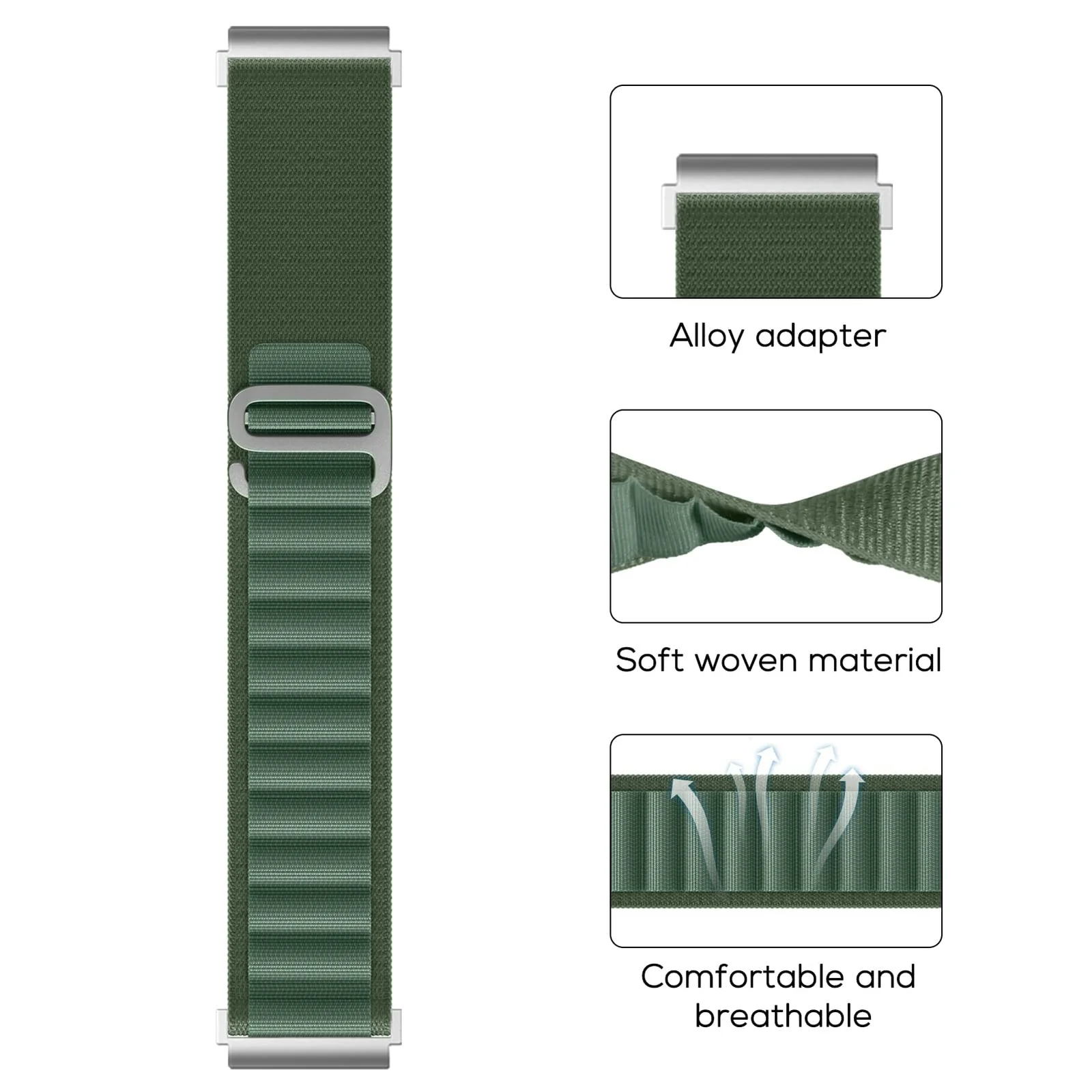 DL3 Mobilak Alpine Loop Band Sport Nylon 22MM For Samsung Galaxy Watch 3 45mm/Watch 46mm/Gear S3/Huawei watch GT4 46MM/GT3 46MM/Watch 3&4/Watch 3&4 Pro/GT2E/GT2 Pro/GT2 46MM/Amazfit GTR 2/2e/3/3 Pro/4 - Green