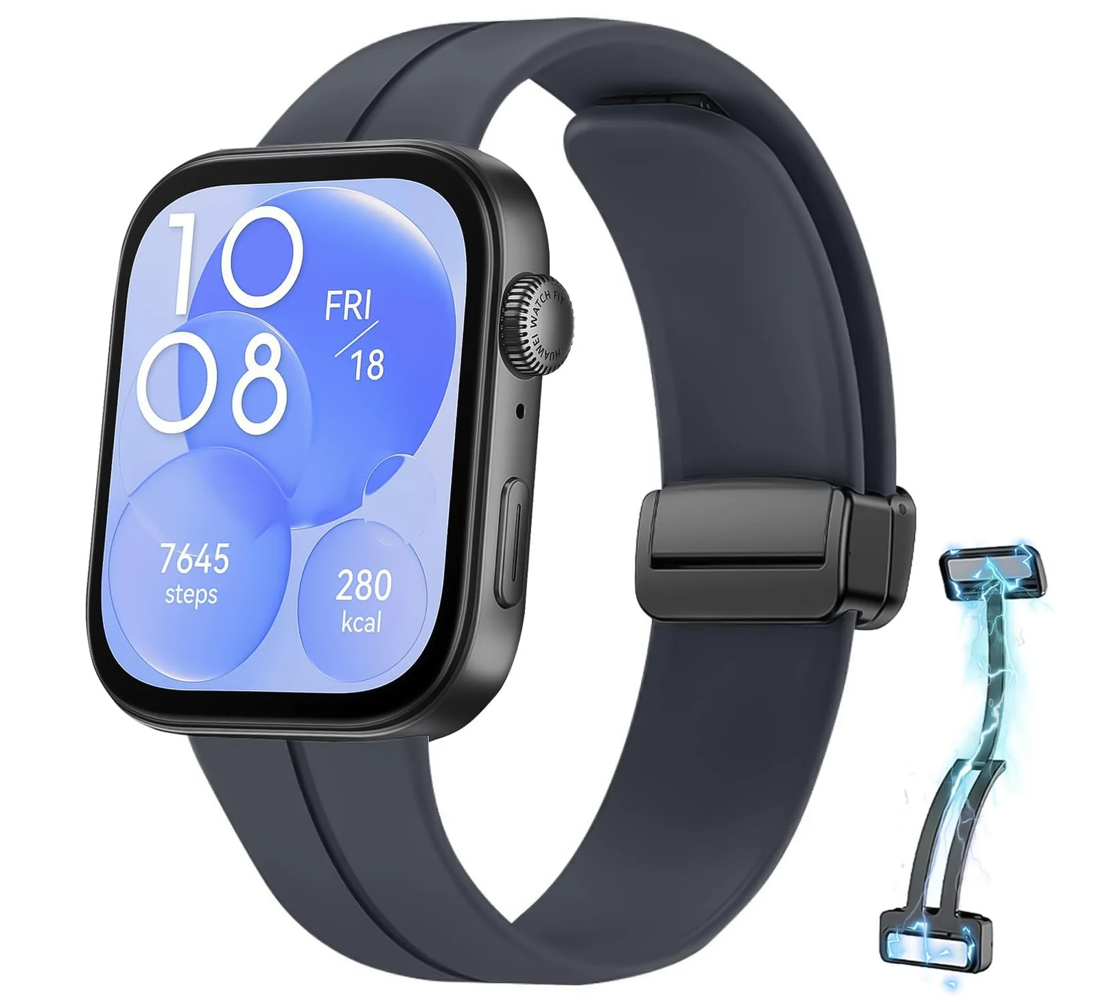 DL3 Mobilak Silicone Strap Compatible with Huawei Watch Fit 3/Watch Fit 4 Pro/Fit 4 Magnetic Metal Stainless Buckle Sport Silicone Strap, Band Quick Release Soft Replacment Wristband - Dark Gray