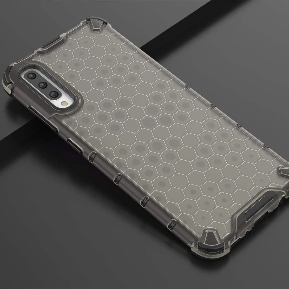 DL3 Mobilak Honeycomb Protective Case for Samsung Galaxy A70 / A70S, Shock-absorbing protection, Transparent design, Slim, lightweight profile - Black