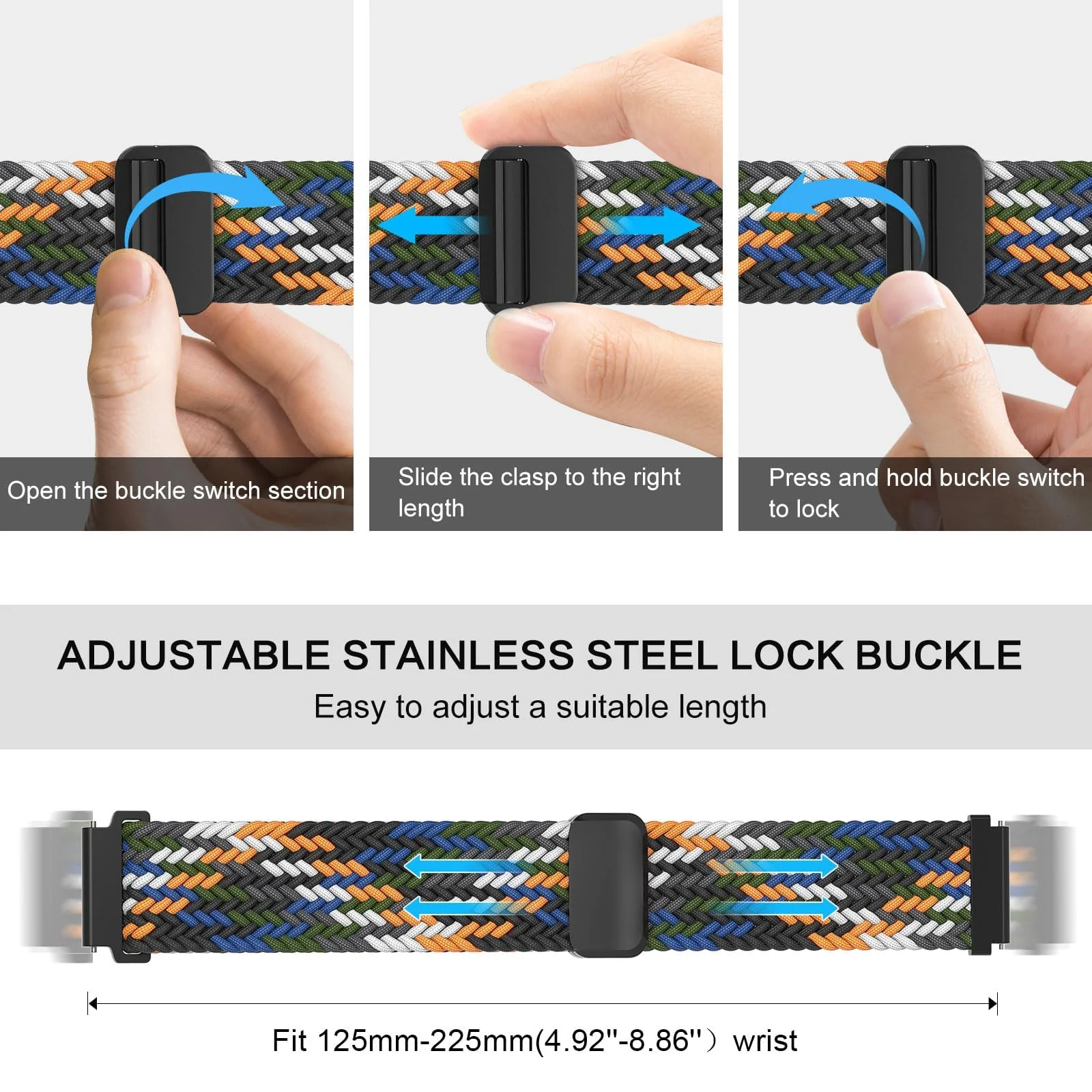 DL3 Mobilak 20mm Magnetic Band for Samsung Galaxy Watch 7/6/5/4/FE Band 40mm 44mm/Galaxy Watch 6/4 Classic Bands 47mm 43mm 46mm 42mm/Watch 5 pro 45mm/3 41mm/Active 2, Stretchy Braided Nylon Magnetic Sport Strap - Denim Colorful