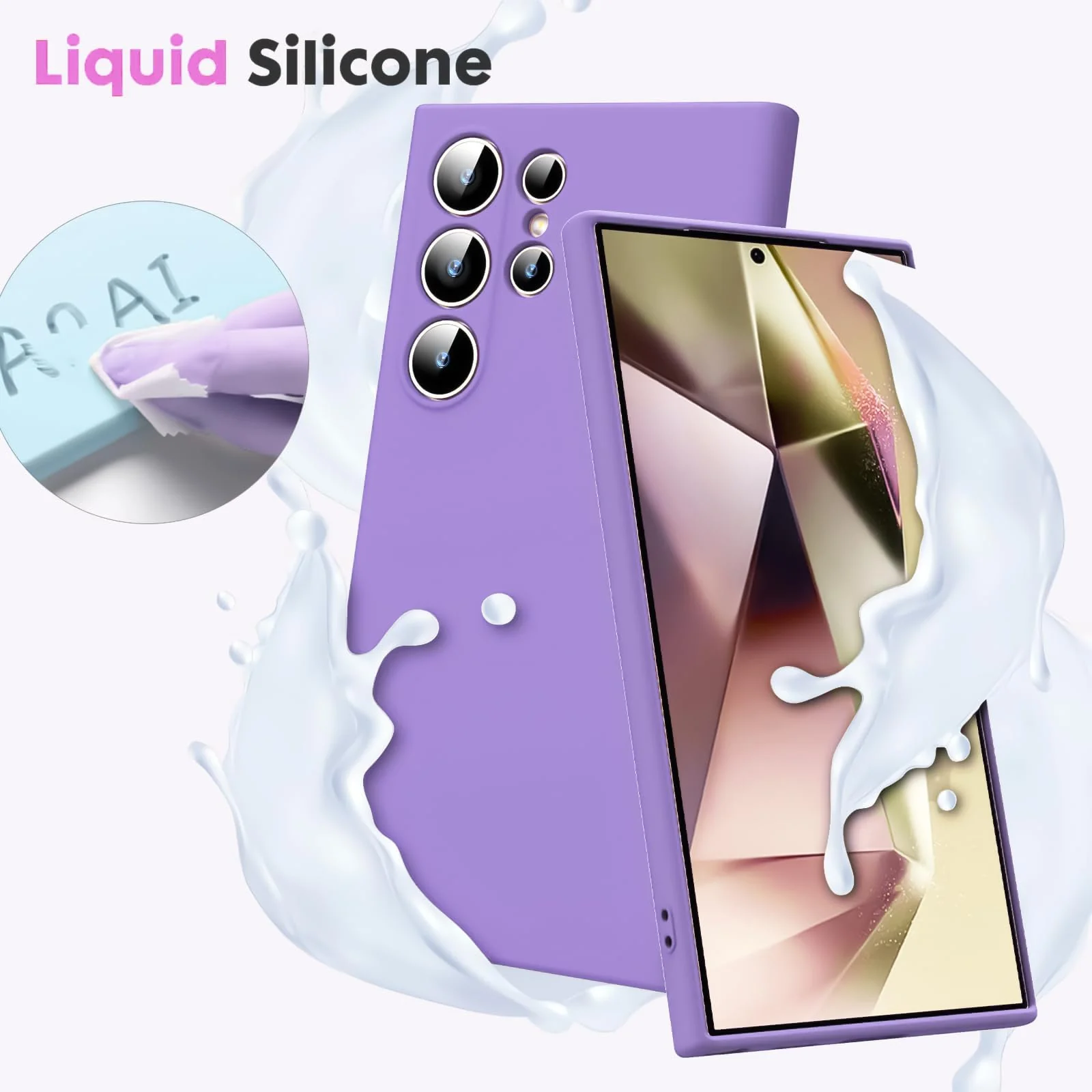 DL3 Mobilak Liquid Silicone Protective Case with Soft Microfiber Lining with Full Camera Protection for Samsung Galaxy S23 Ultra - Light Purple