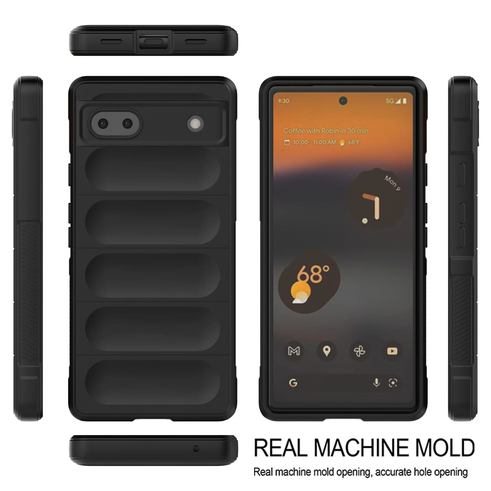 DL3 Mobilak Silicone Case for Google Pixel 6A Heavy Duty Protective [Slim Fit] Shockproof Soft Flexible Protective Design Shock-Absorption TPU Cover With Camera Protection - Black